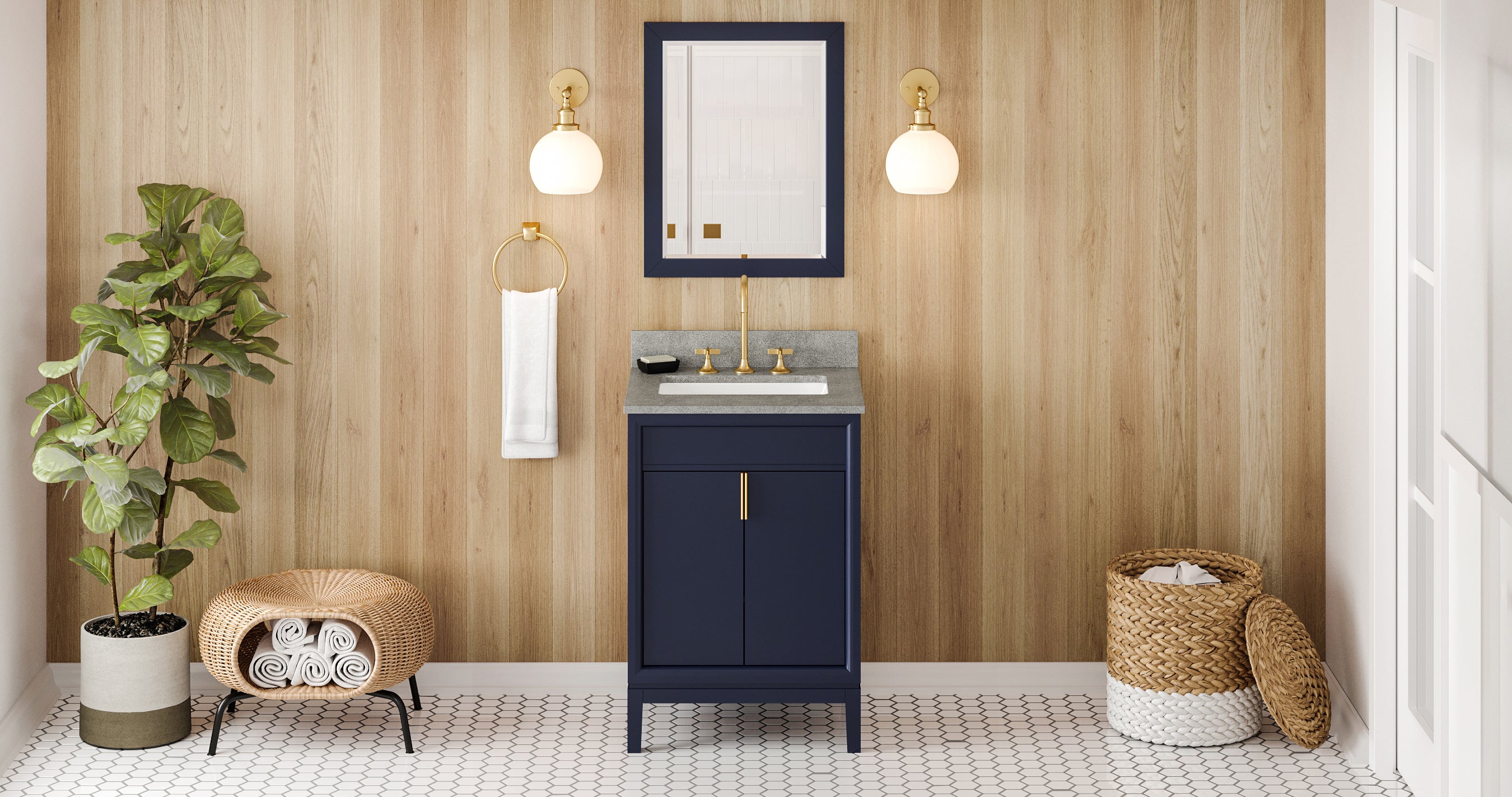 24" Hale Blue Theodora Vanity, Steel Grey Cultured Marble Vanity Top, undermount rectangle bowl | KitchBath