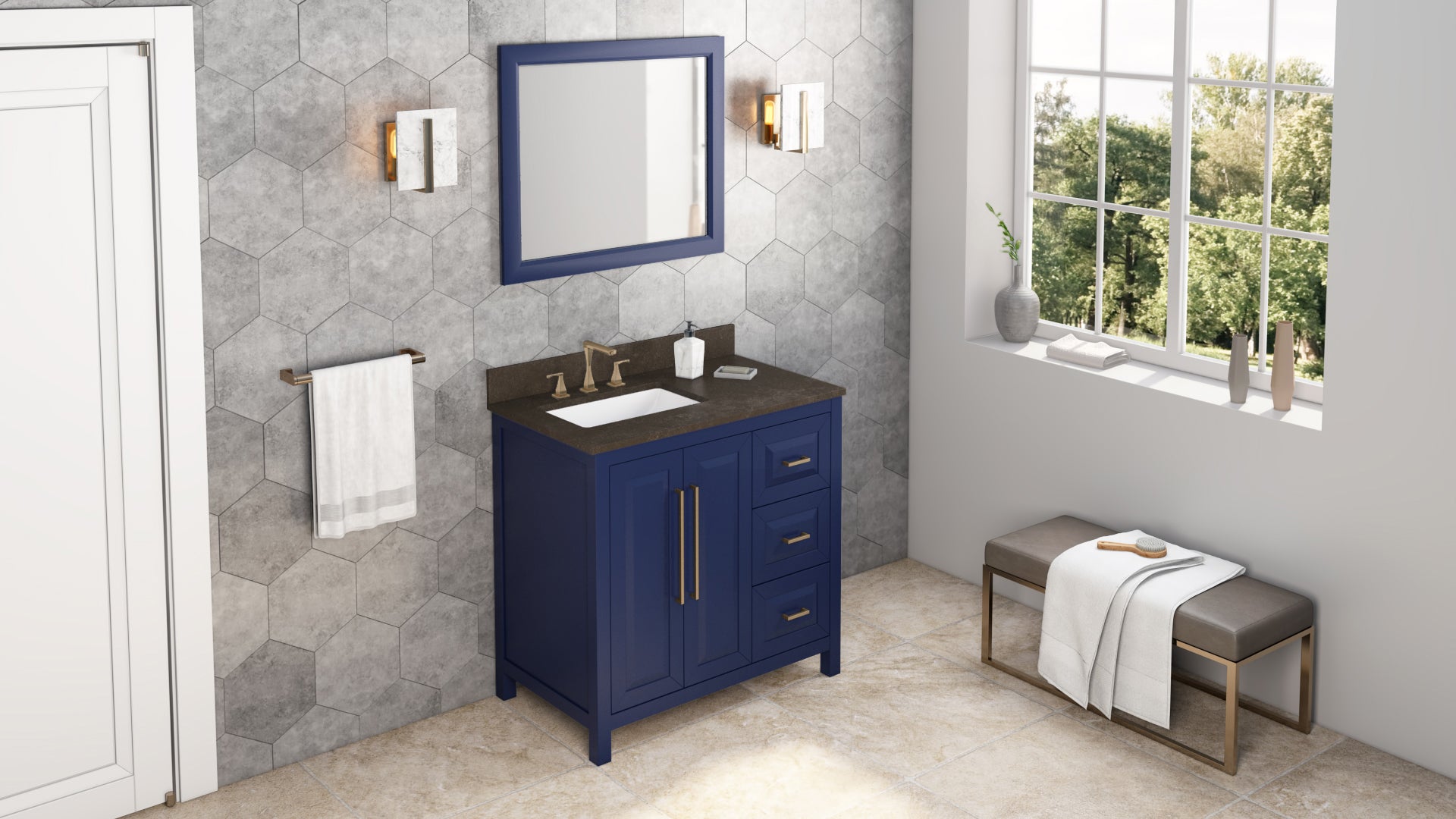 36" Hale Blue Cade Vanity, left offset | KitchBath