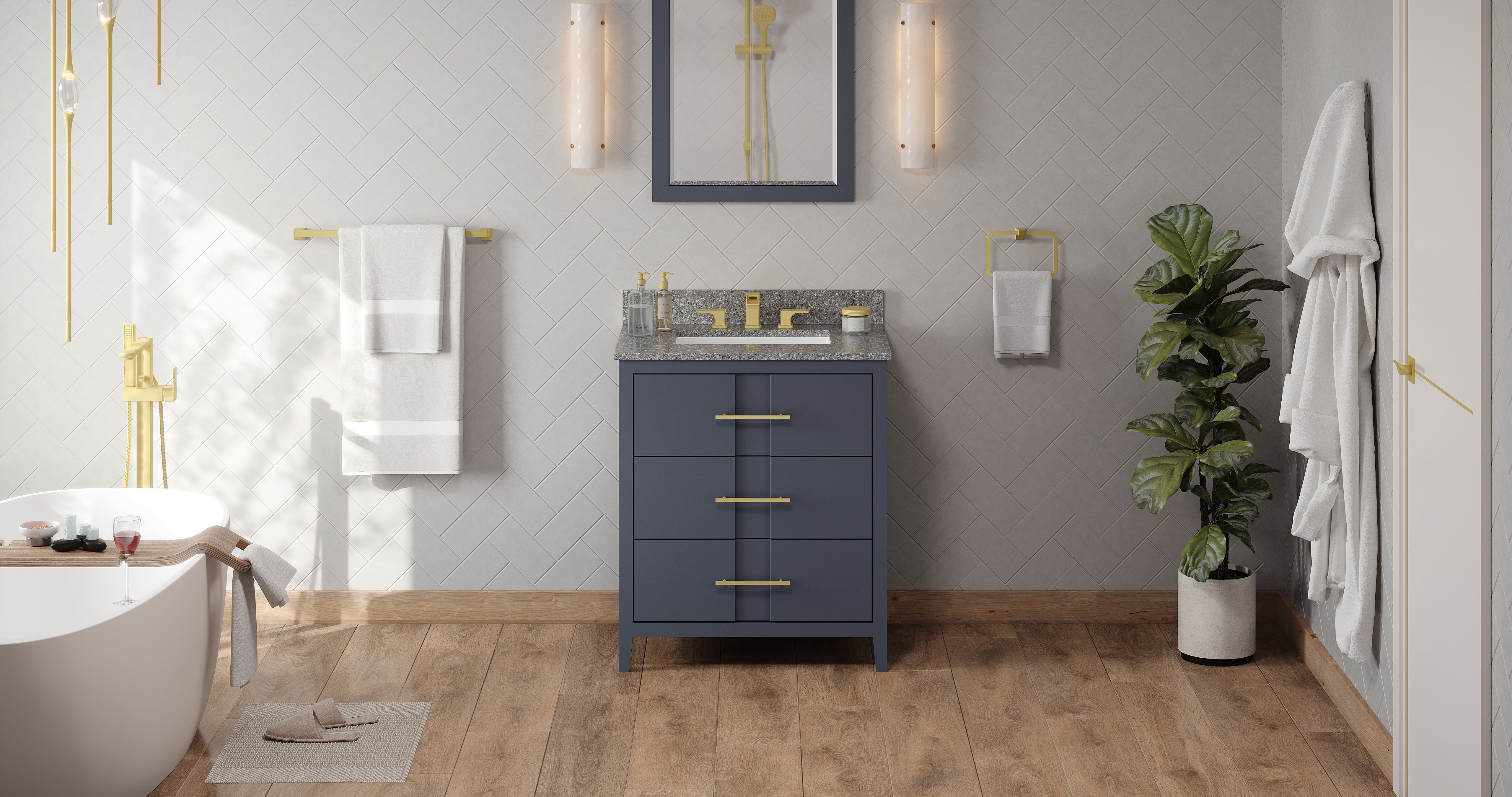 30" Blue Steel Katara Vanity, Boulder Cultured Marble Vanity Top, undermount rectangle bowl | KitchBath