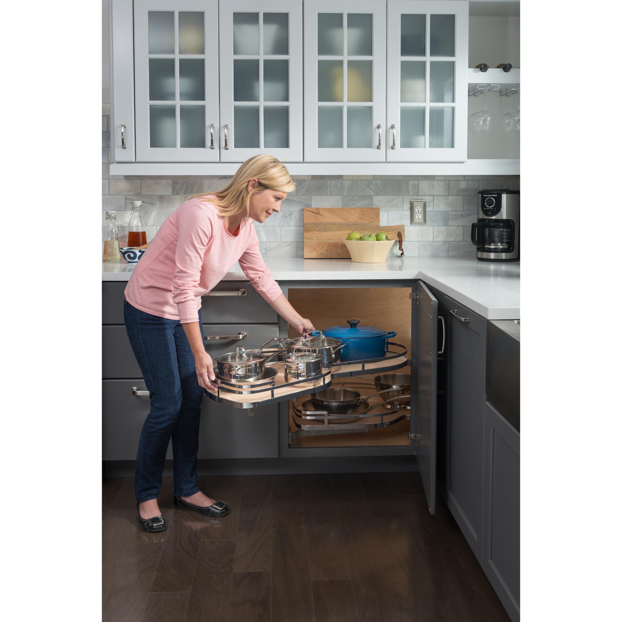 15" Polished Chrome and Maple Blind Corner Swingout for Openings on the Left of the Blind | KitchBath