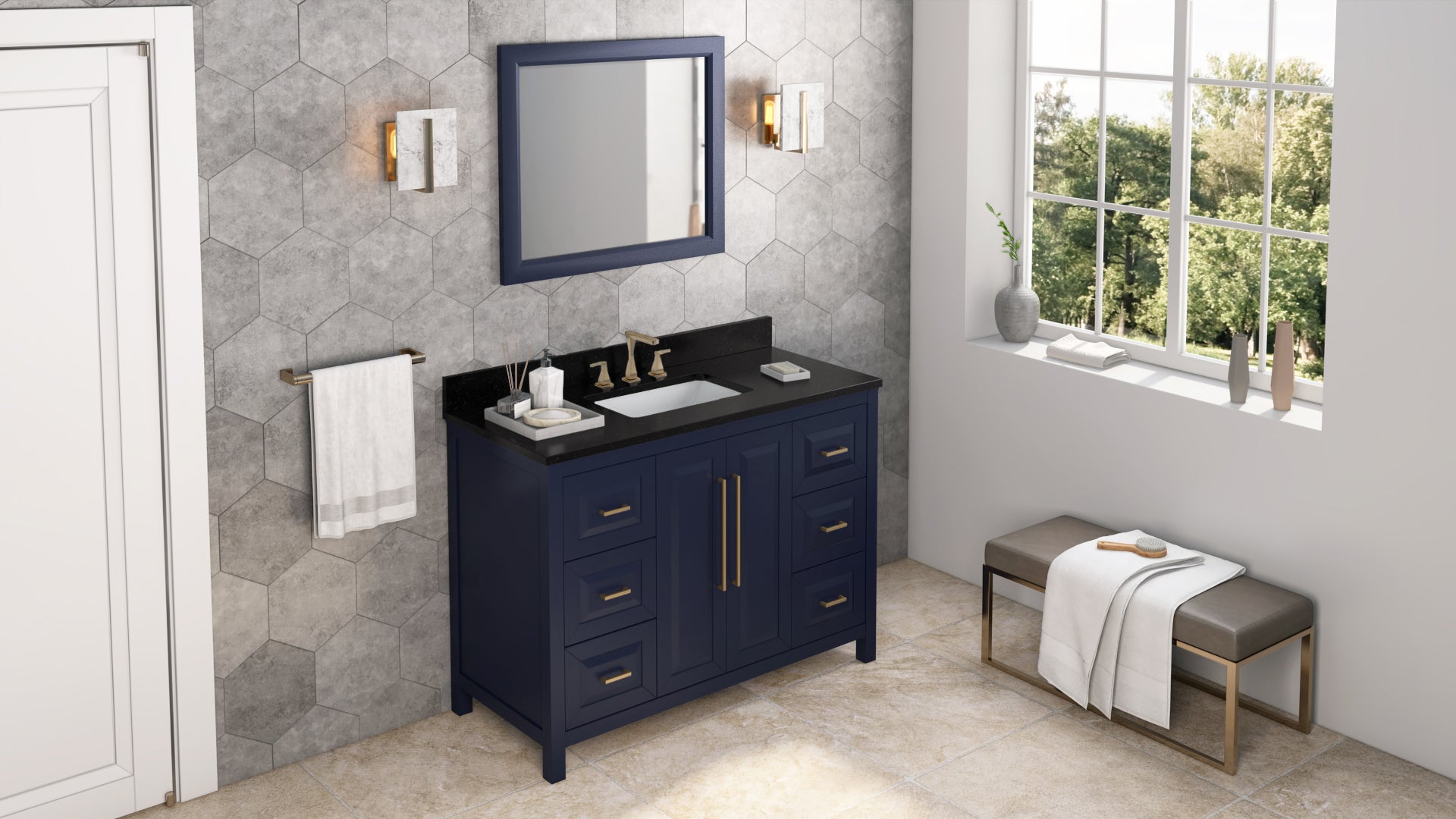 48" Hale Blue Cade Vanity, Black Granite Vanity Top, undermount rectangle bowl