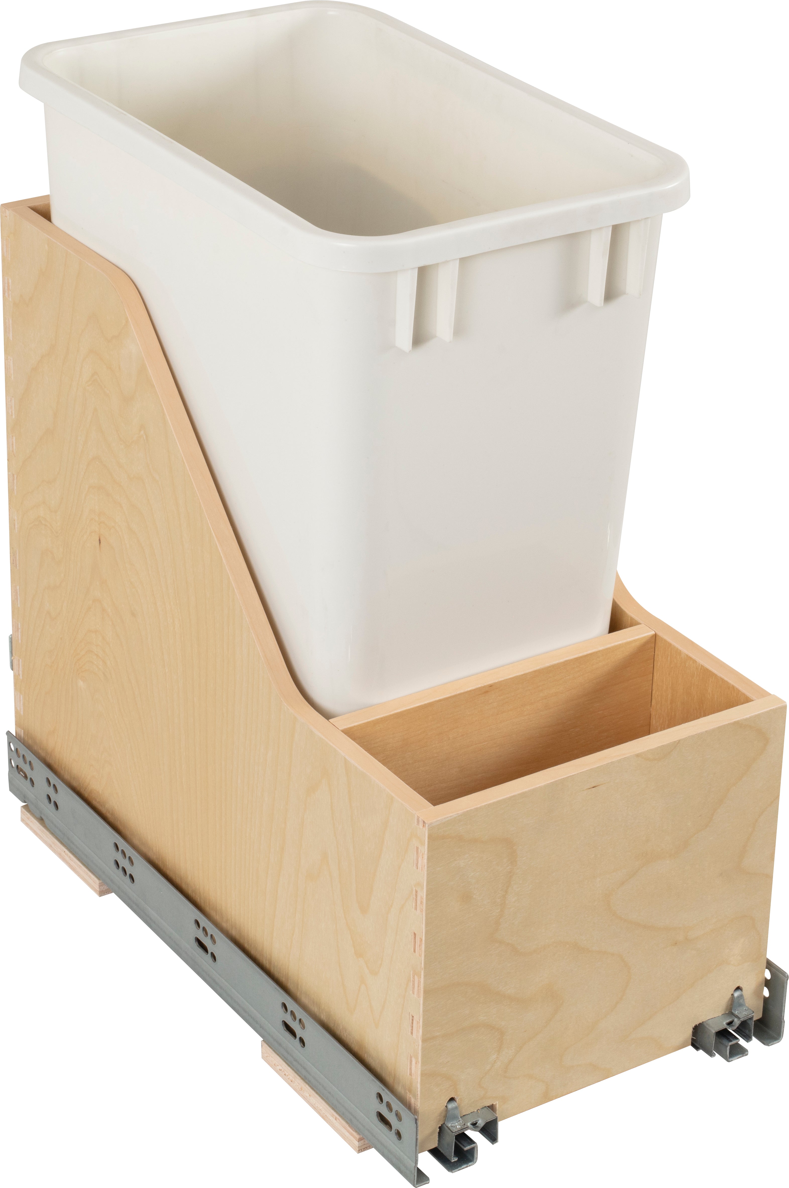 Single 35 Quart Wood Bottom-Mount Soft-close Vanity Trashcan Rollout for Door Mounting, Includes One Grey Can | KitchBath