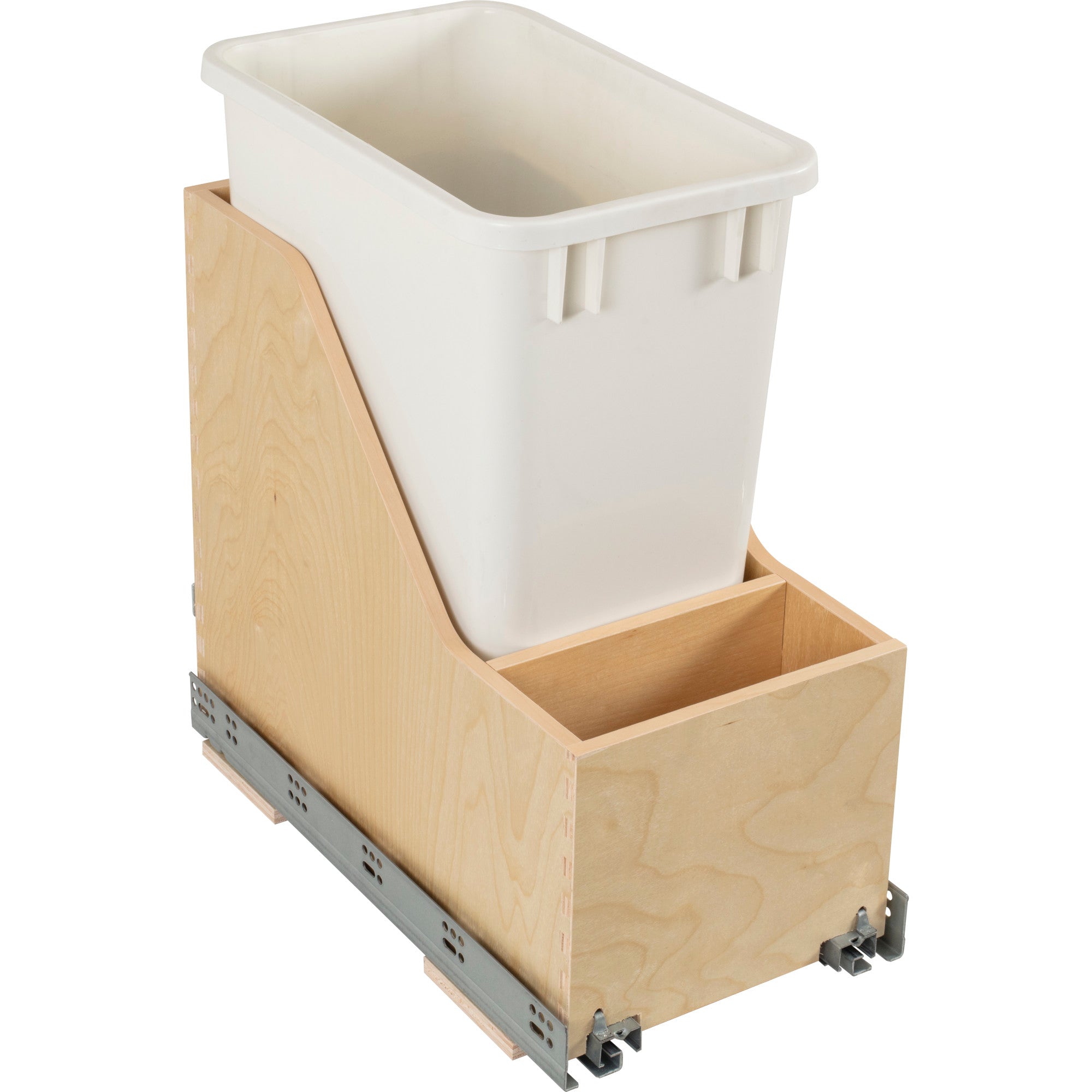 Single 35 Quart Wood Bottom-Mount Soft-close Vanity Trashcan Rollout for Door Mounting, Includes One Grey Can | KitchBath