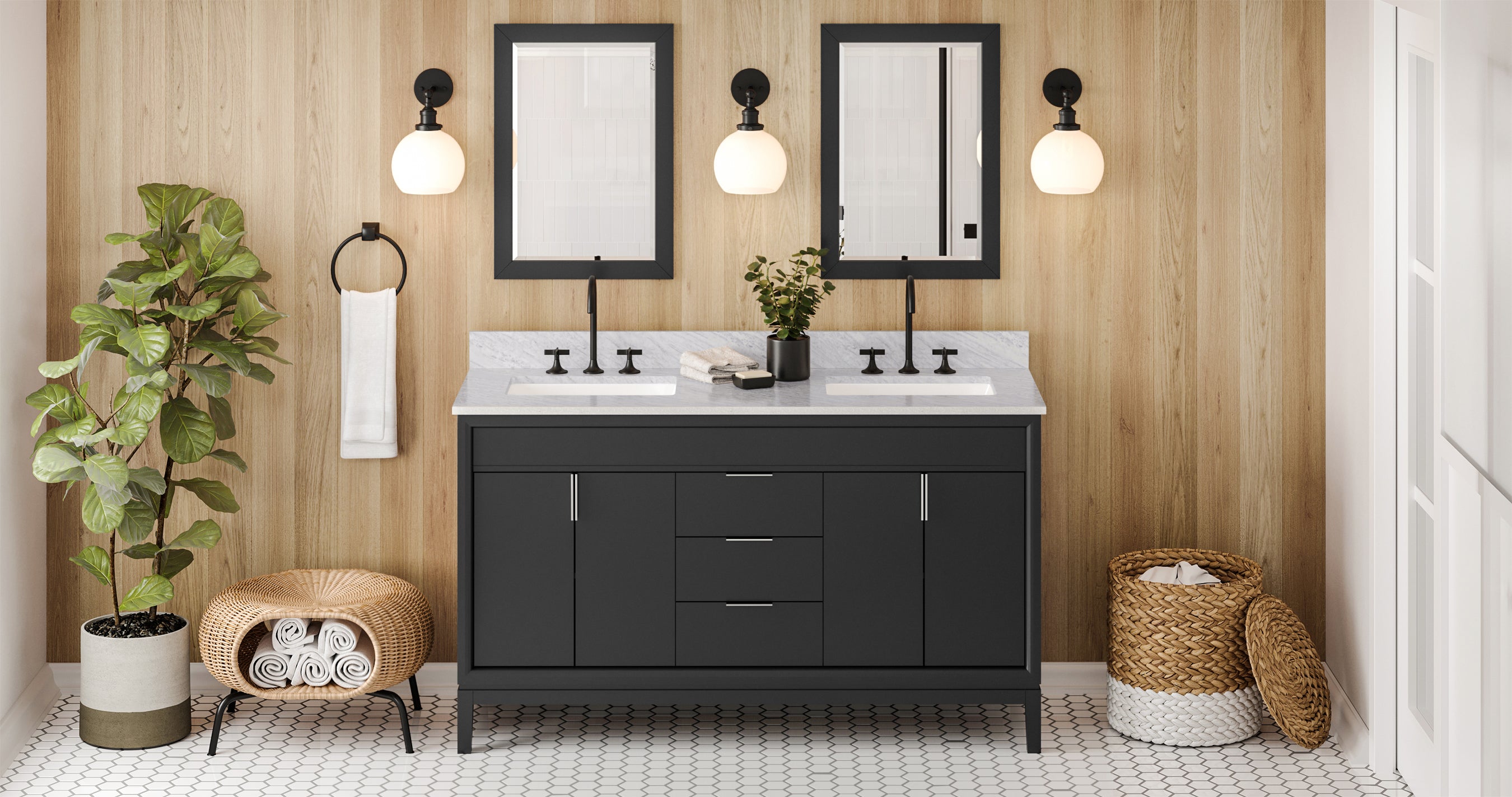 60" Black Theodora Vanity, double bowl | KitchBath
