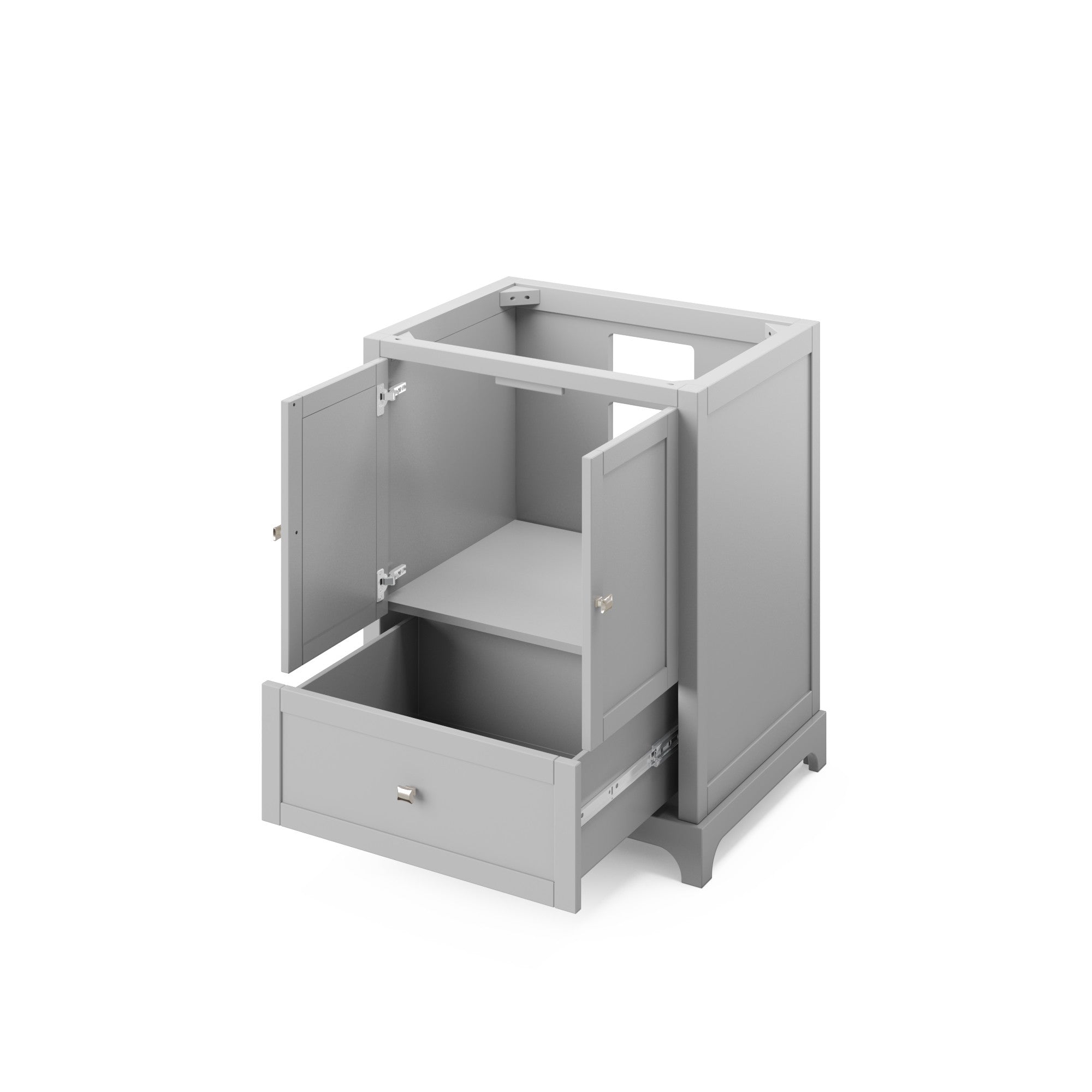 30" White Addington Vanity, Steel Grey Cultured Marble Vanity Top, undermount rectangle bowl