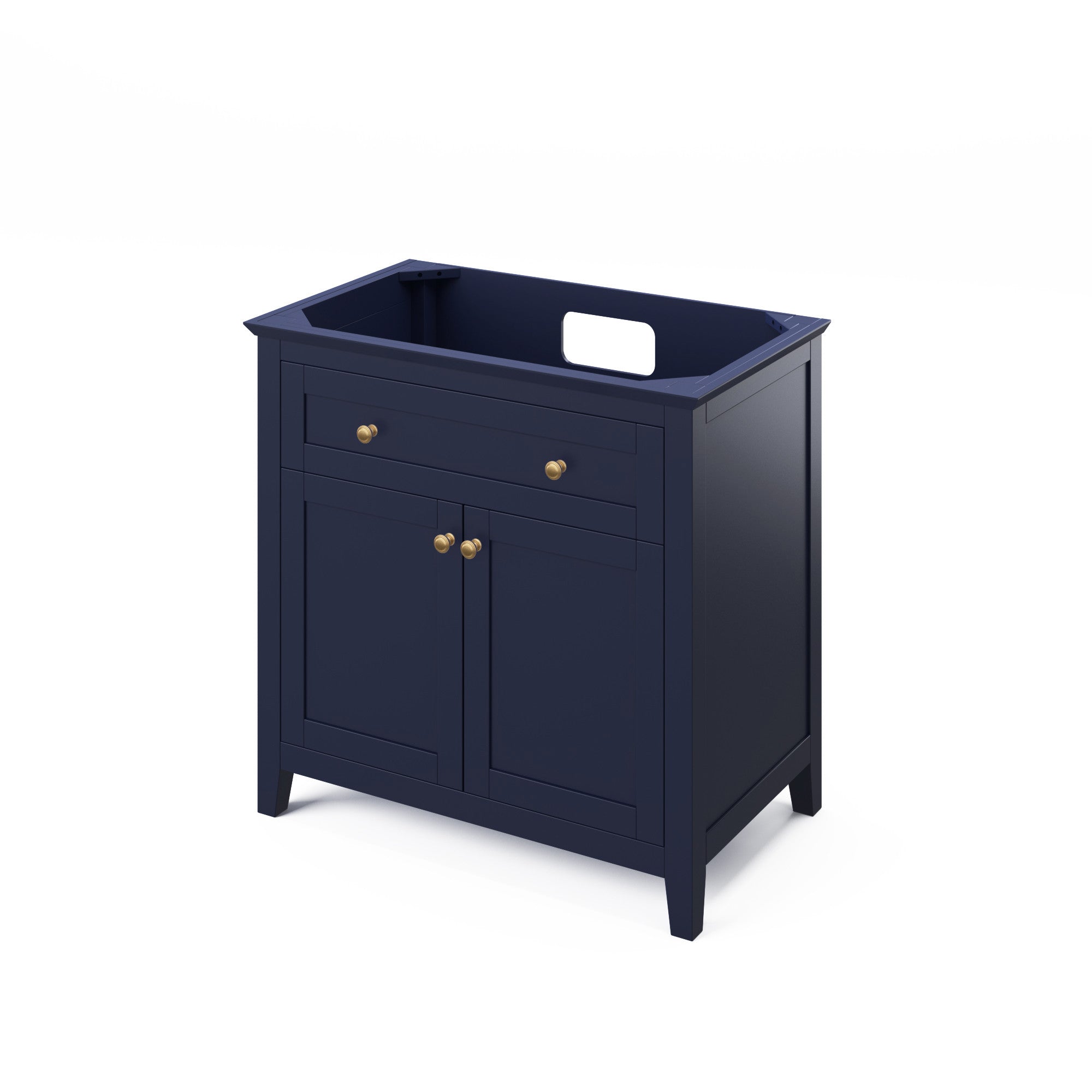 36" Hale Blue Chatham Vanity, White Carrara Marble Vanity Top, undermount rectangle bowl | KitchBath
