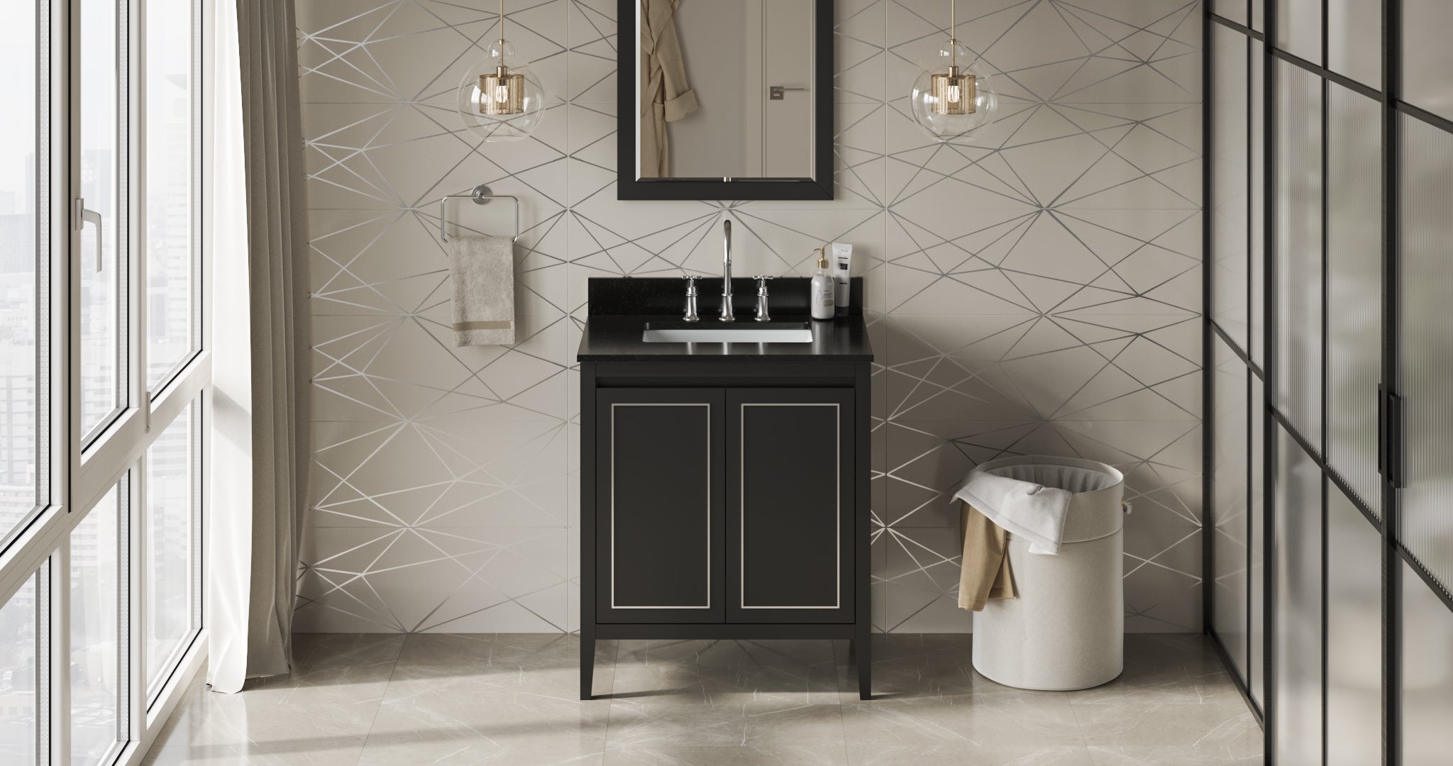 30" Black Percival Vanity, Black Granite Vanity Top, undermount rectangle bowl | KitchBath