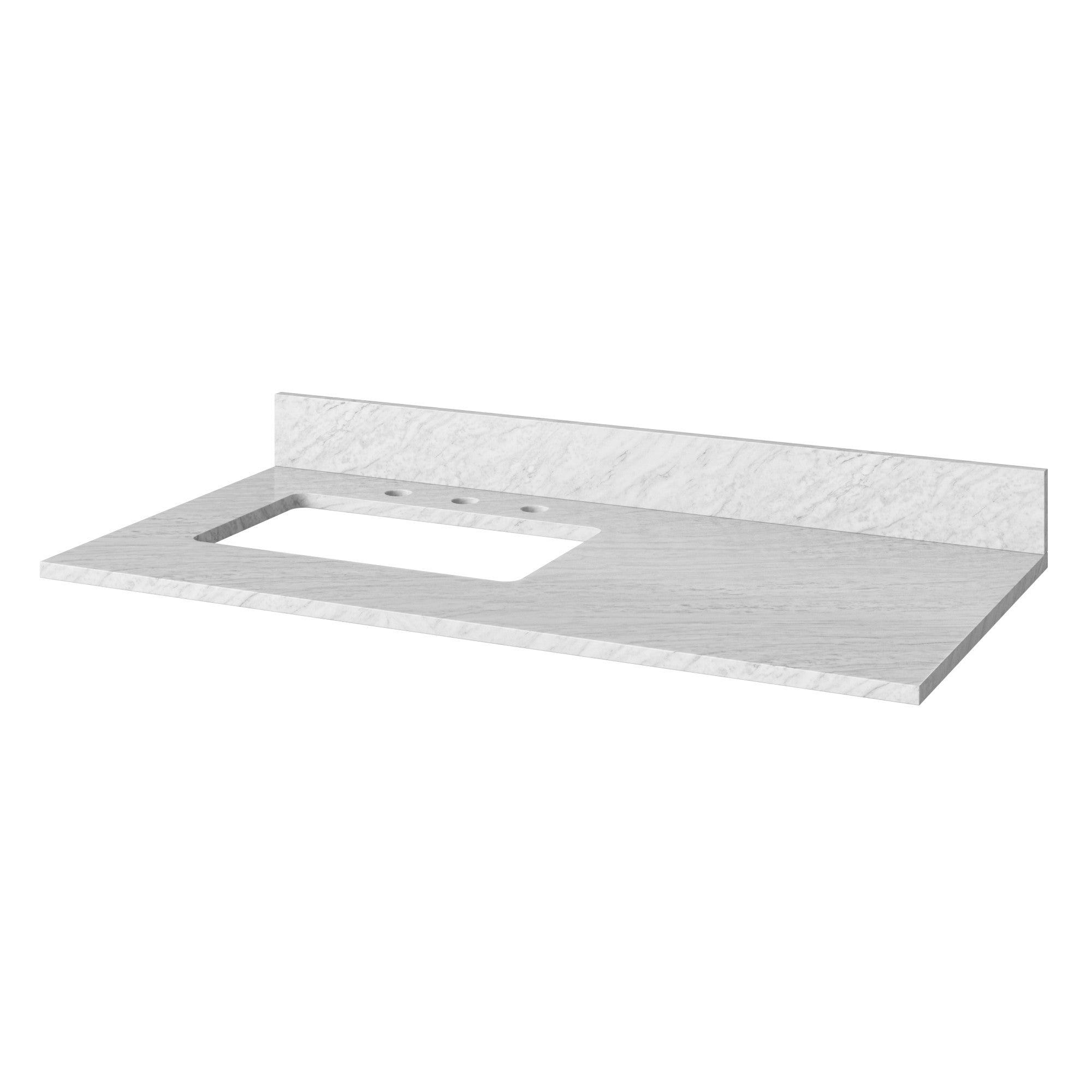 42" Grey Katara Vanity, left offset, White Carrara Marble Vanity Top, undermount rectangle bowl | KitchBath