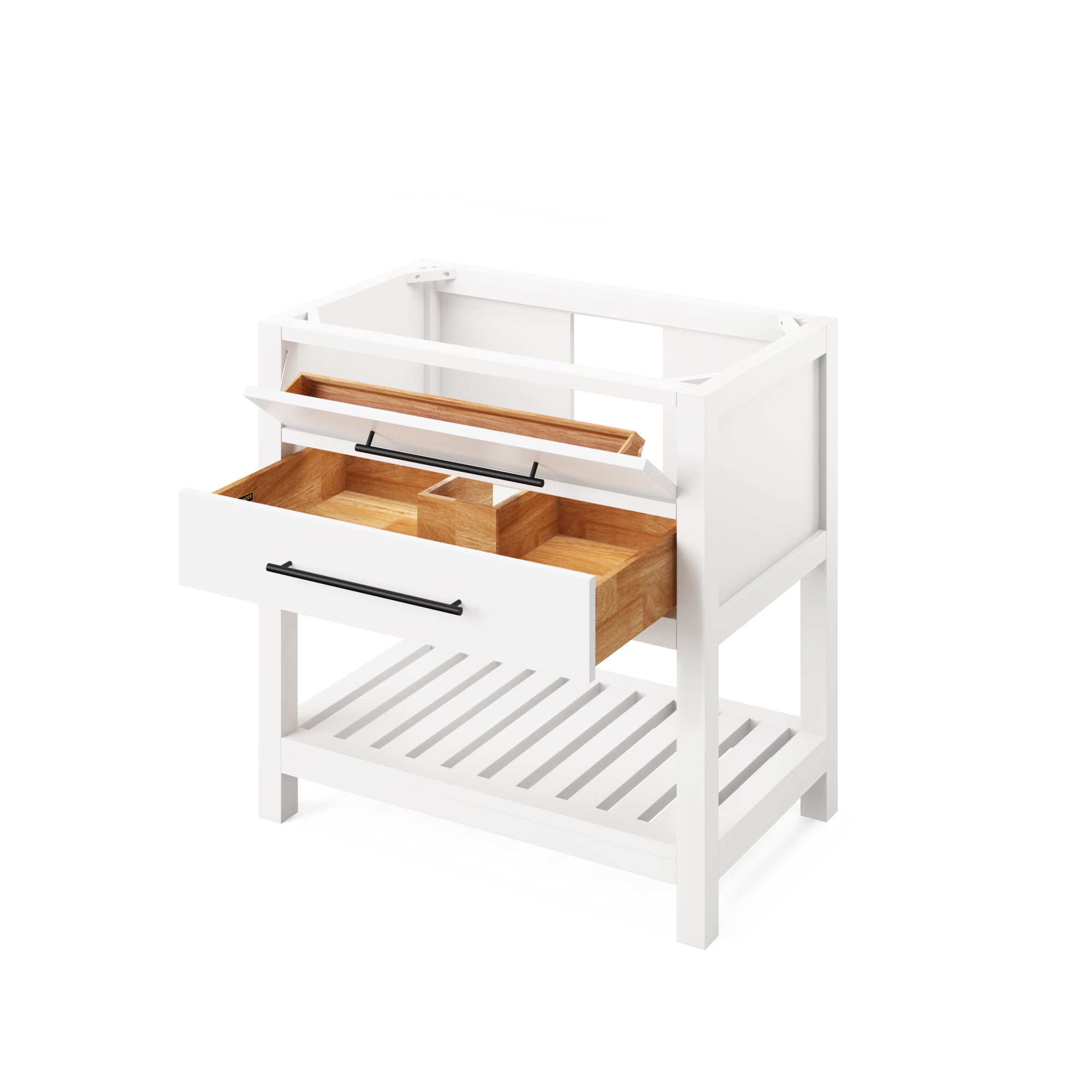 36" White Wavecrest Vanity, White Carrara Marble Vanity Top, undermount rectangle bowl | KitchBath