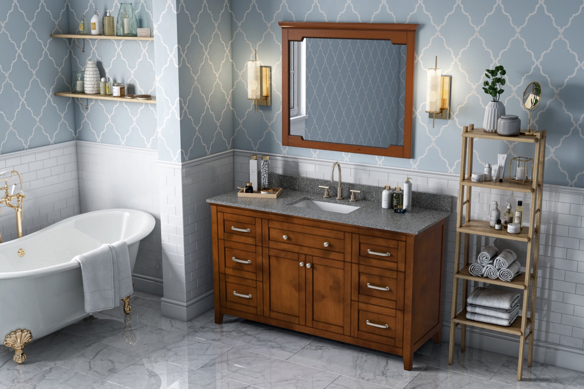 60" Chocolate Chatham Vanity, Boulder Cultured Marble Vanity Top, undermount rectangle bowl