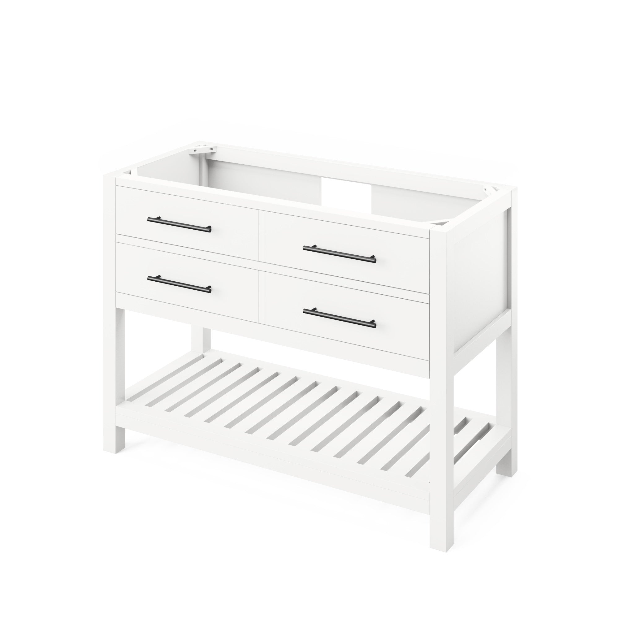 48" White Wavecrest Vanity, White Carrara Marble Vanity Top, undermount rectangle bowl | KitchBath