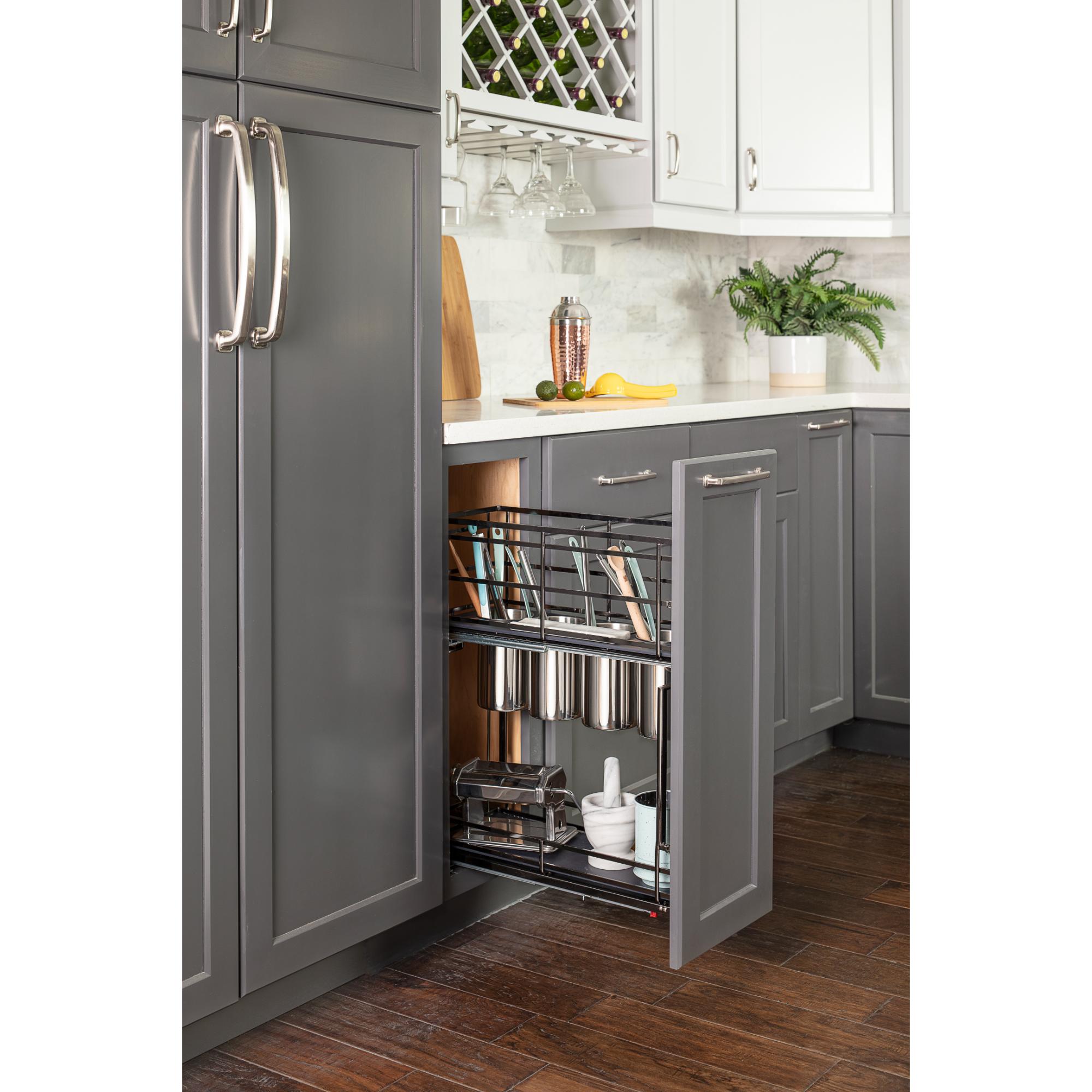 8" Black Nickel STORAGE WITH STYLE® Metal "No Wiggle" Soft-close Utensil Base Pullout | KitchBath