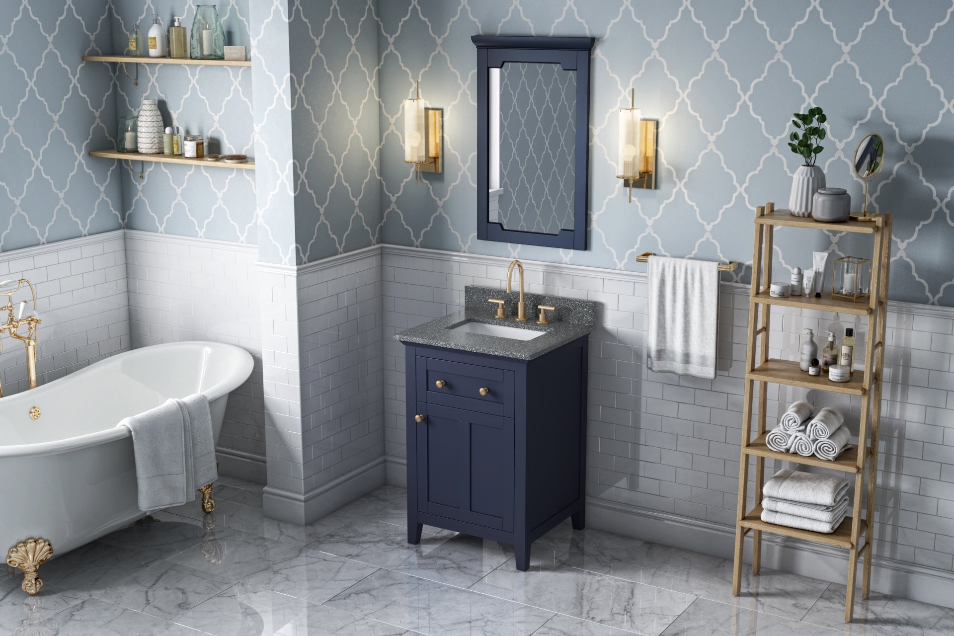 24" Hale Blue Chatham Vanity, Boulder Cultured Marble Vanity Top, undermount rectangle bowl