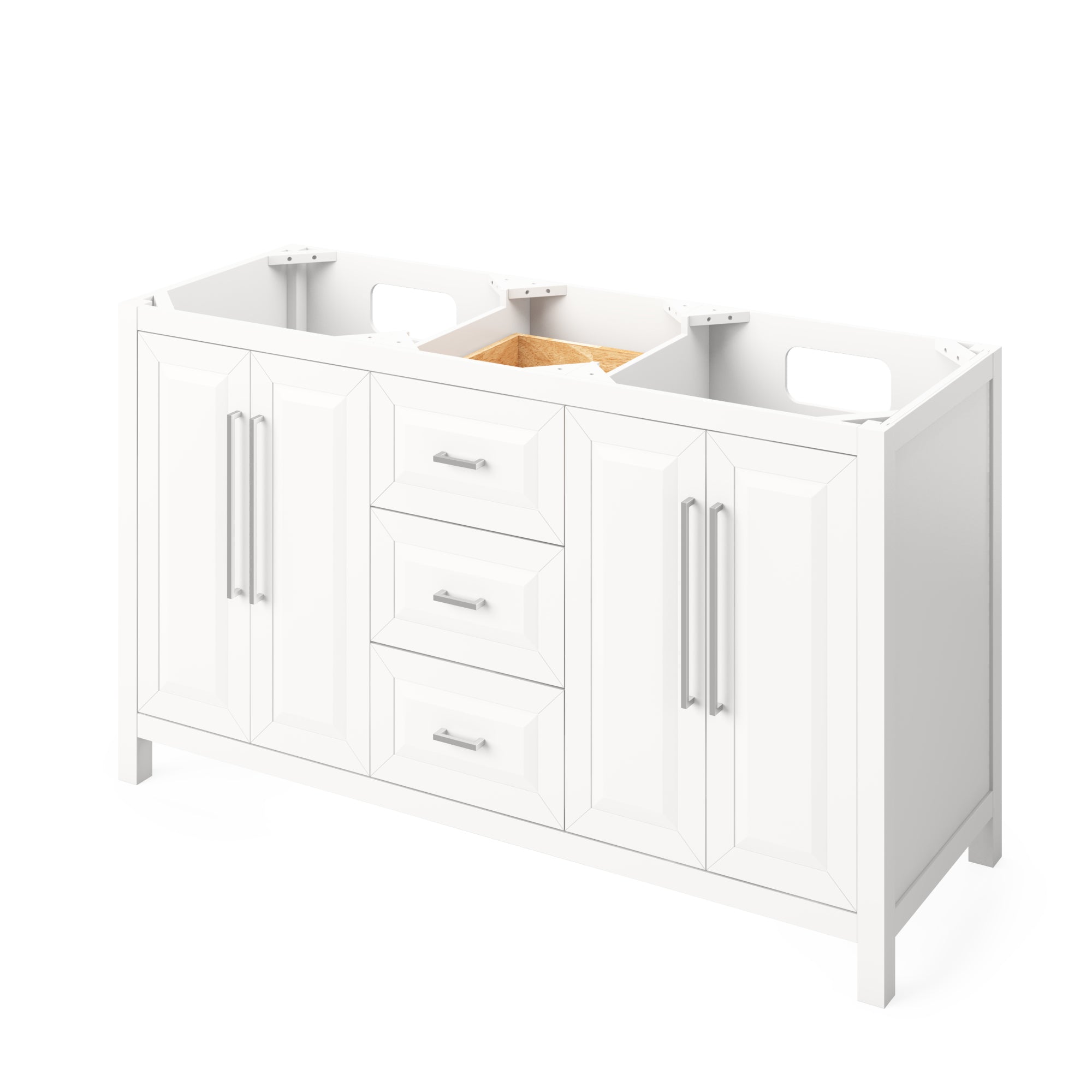 60" White Cade Vanity, double bowl, Steel Grey Cultured Marble Vanity Top, undermount rectangle bowl | KitchBath