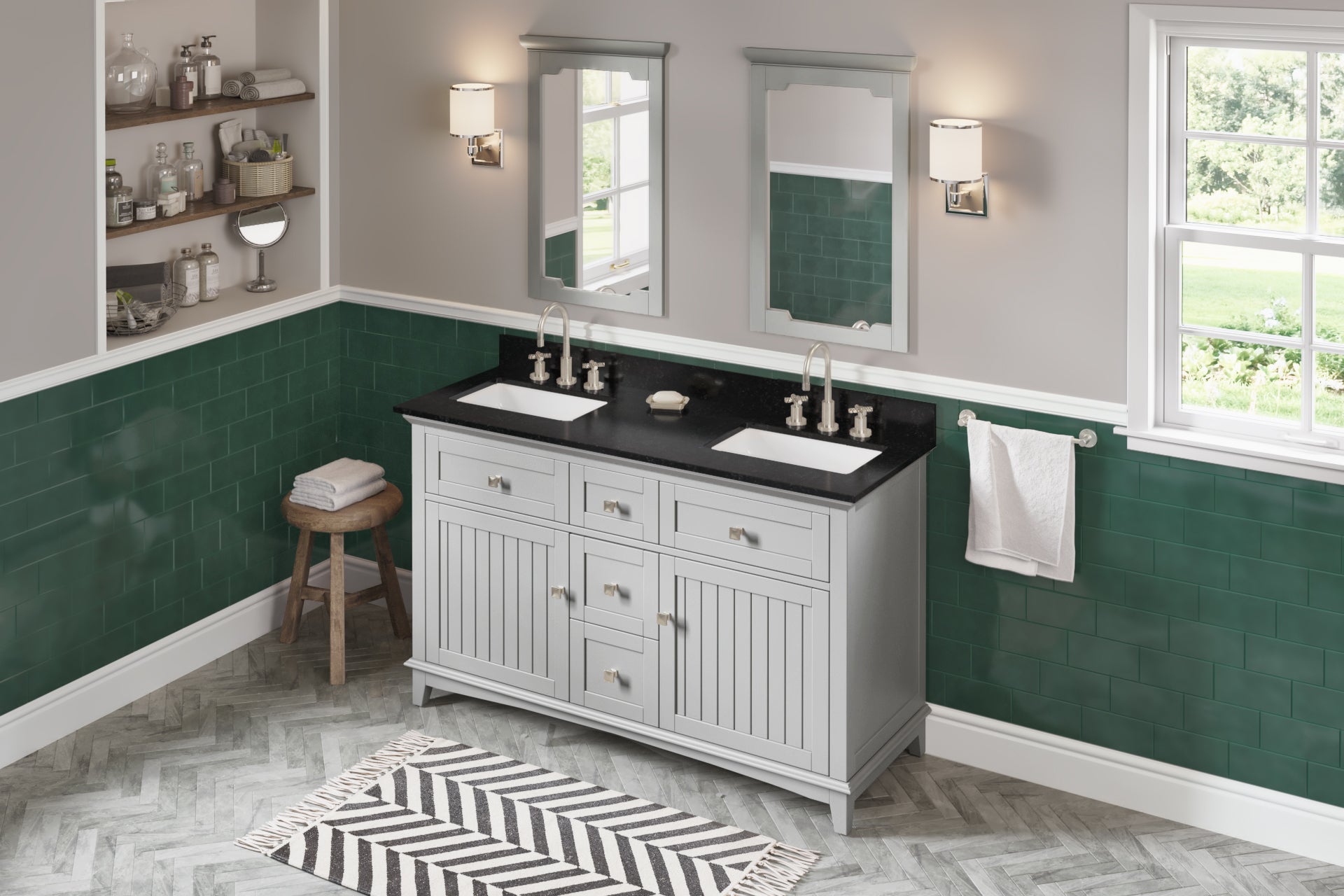 60" Grey Savino Vanity, double bowl | KitchBath