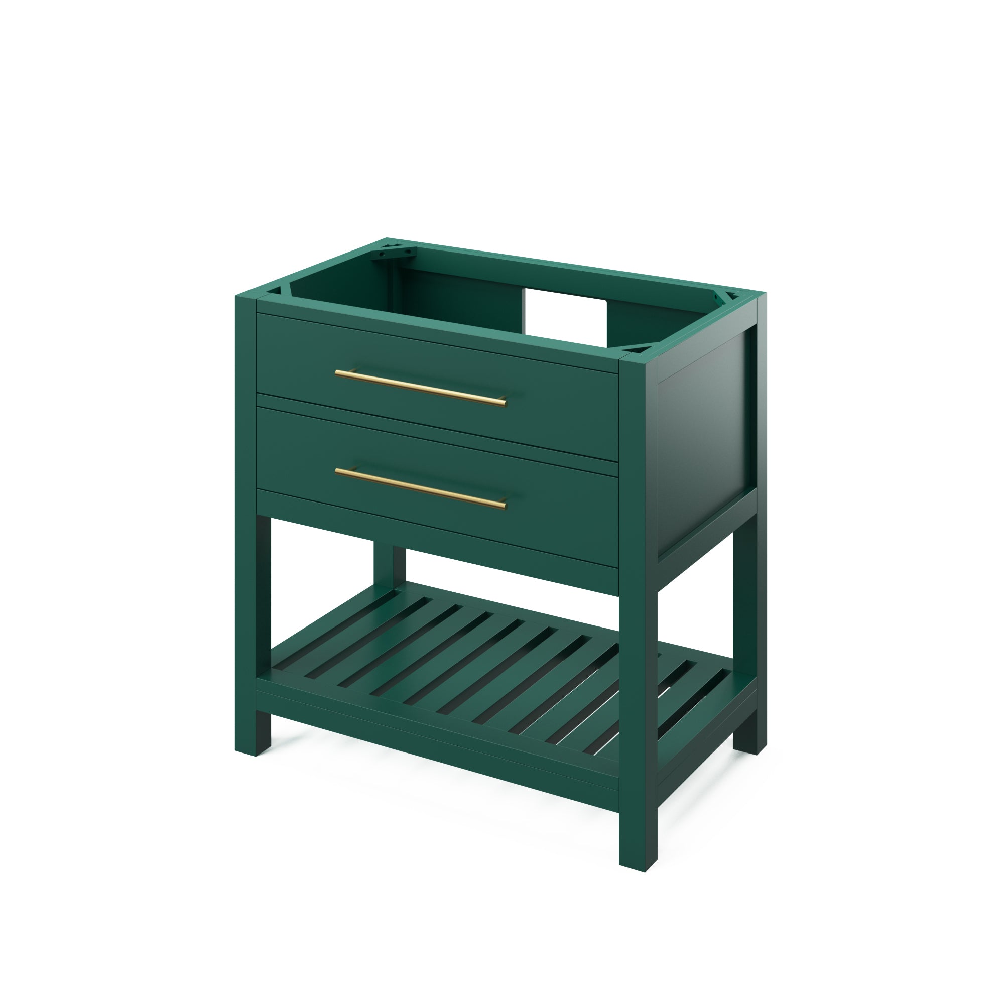 36" Forest Green Wavecrest Vanity, Calacatta Vienna Quartz Vanity Top, undermount rectangle bowl | KitchBath