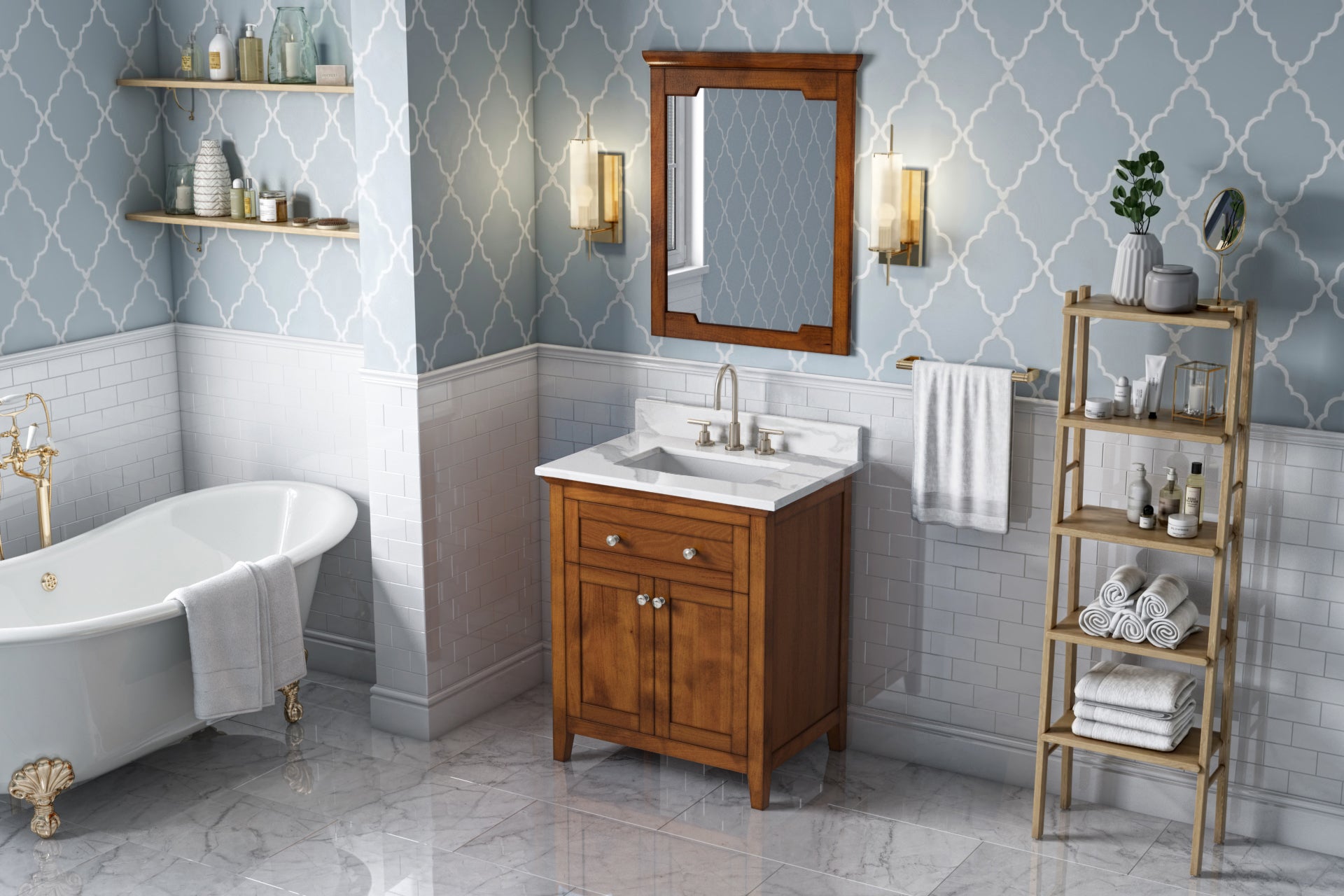 30" Chocolate Chatham Vanity, Calacatta Vienna Quartz Vanity Top, undermount rectangle bowl
