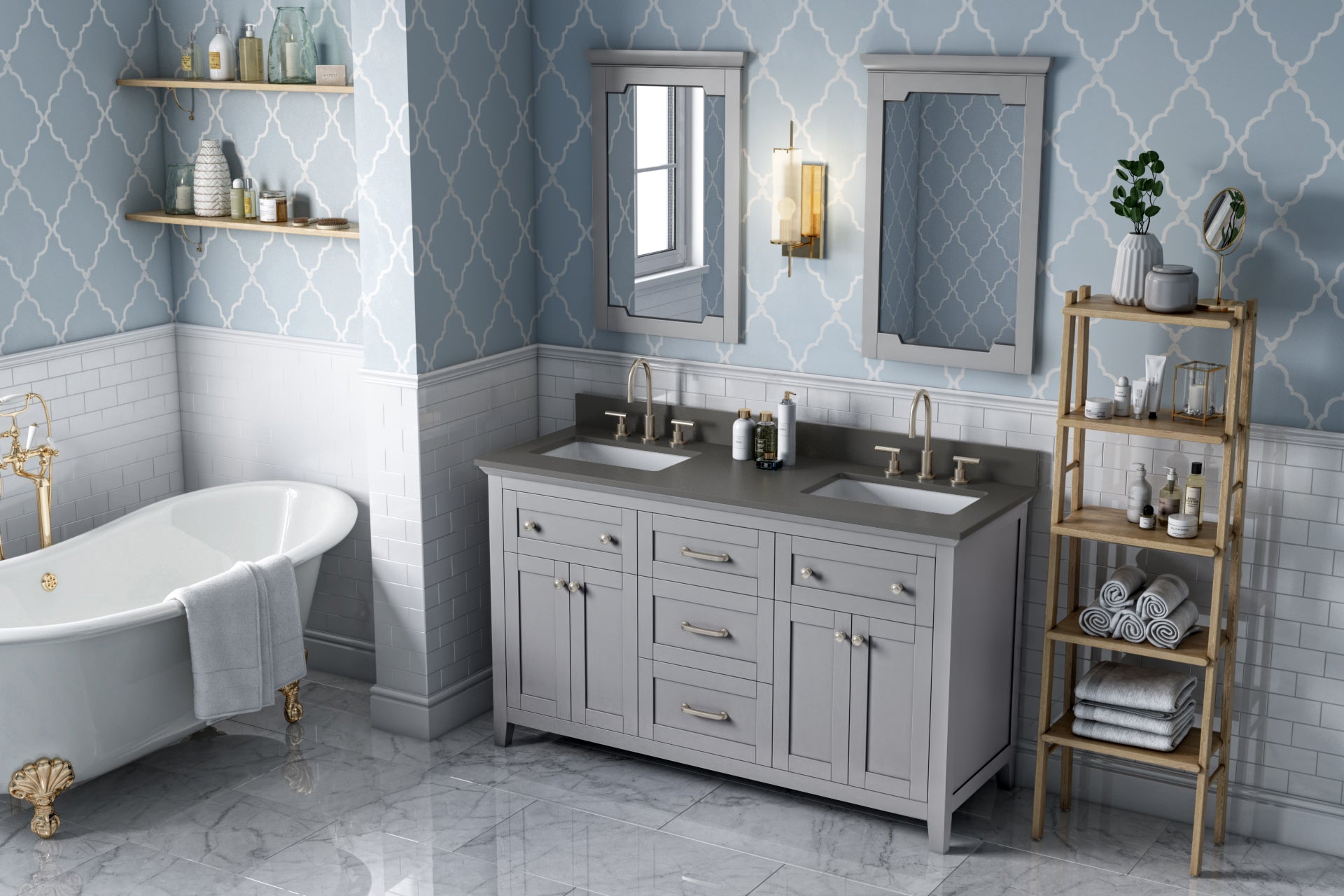 60" Grey Chatham Vanity, double bowl | KitchBath