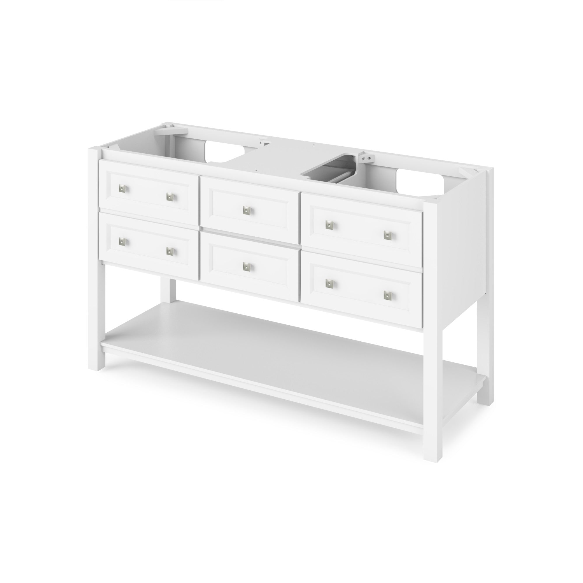 60" White Adler Vanity, double bowl, Steel Grey Cultured Marble Vanity Top, two undermount rectangle bowls | KitchBath