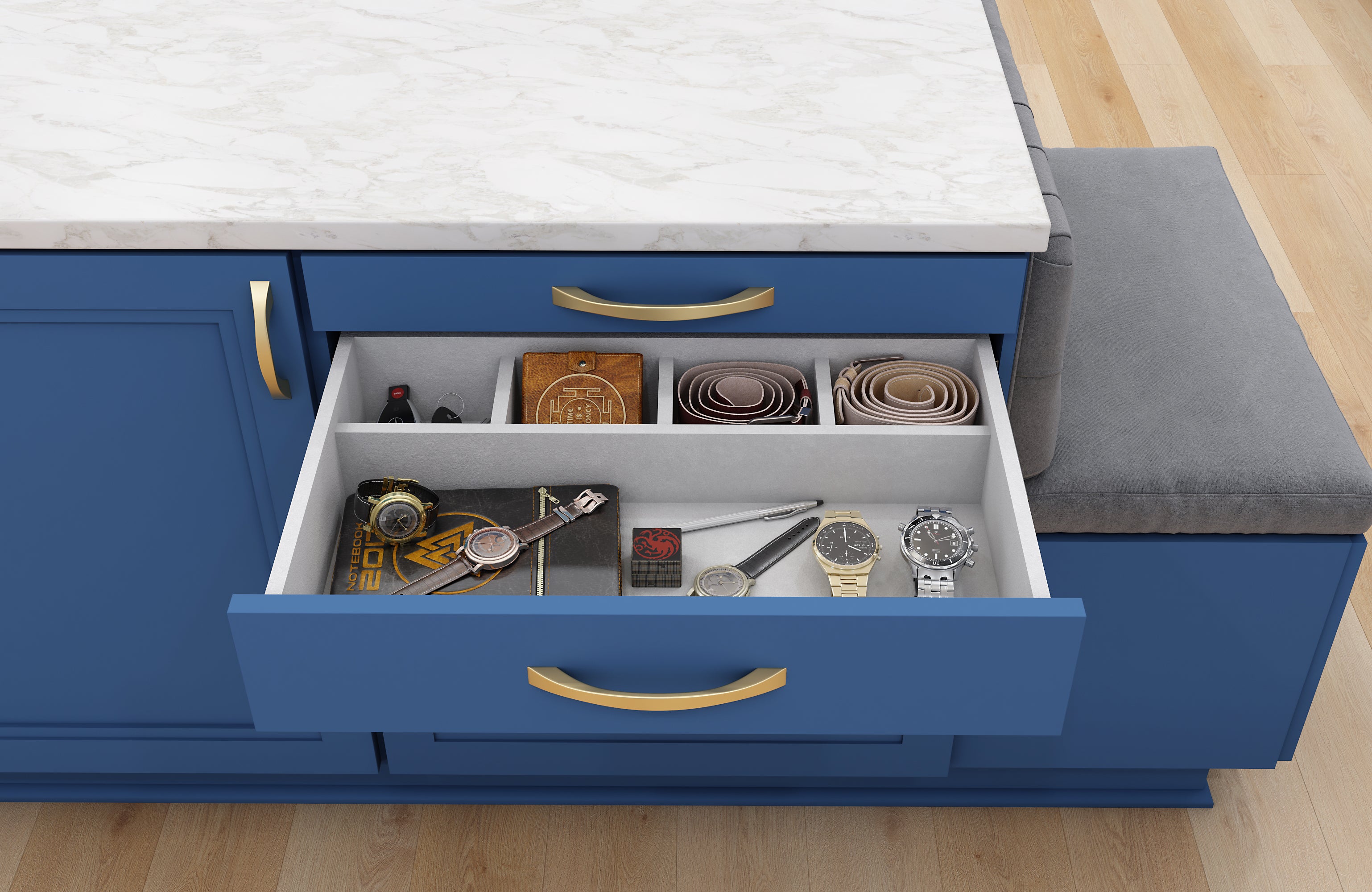 Grey Felt 5-Compartment Jewelry Organizer Drawer | KitchBath