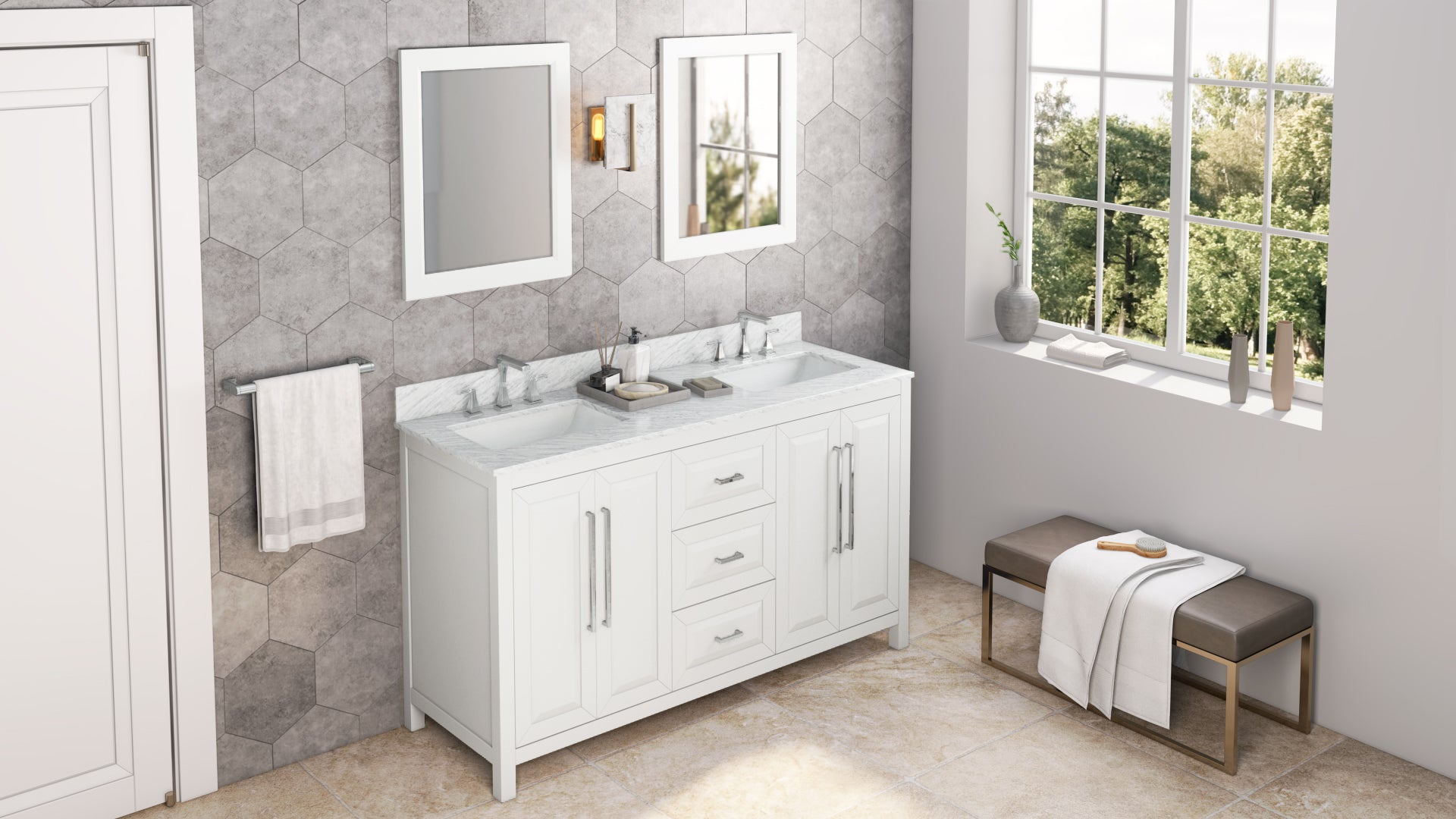 60" Grey Cade Vanity, double bowl | KitchBath