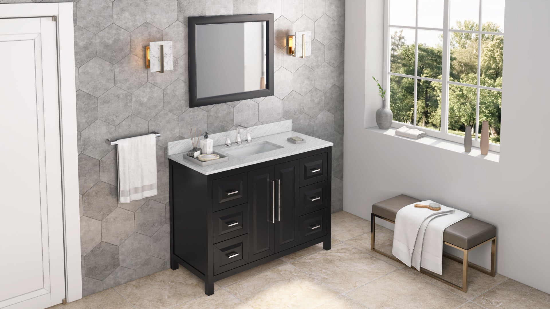 33" W x 1" D x 28" H Black Cade mirror | KitchBath