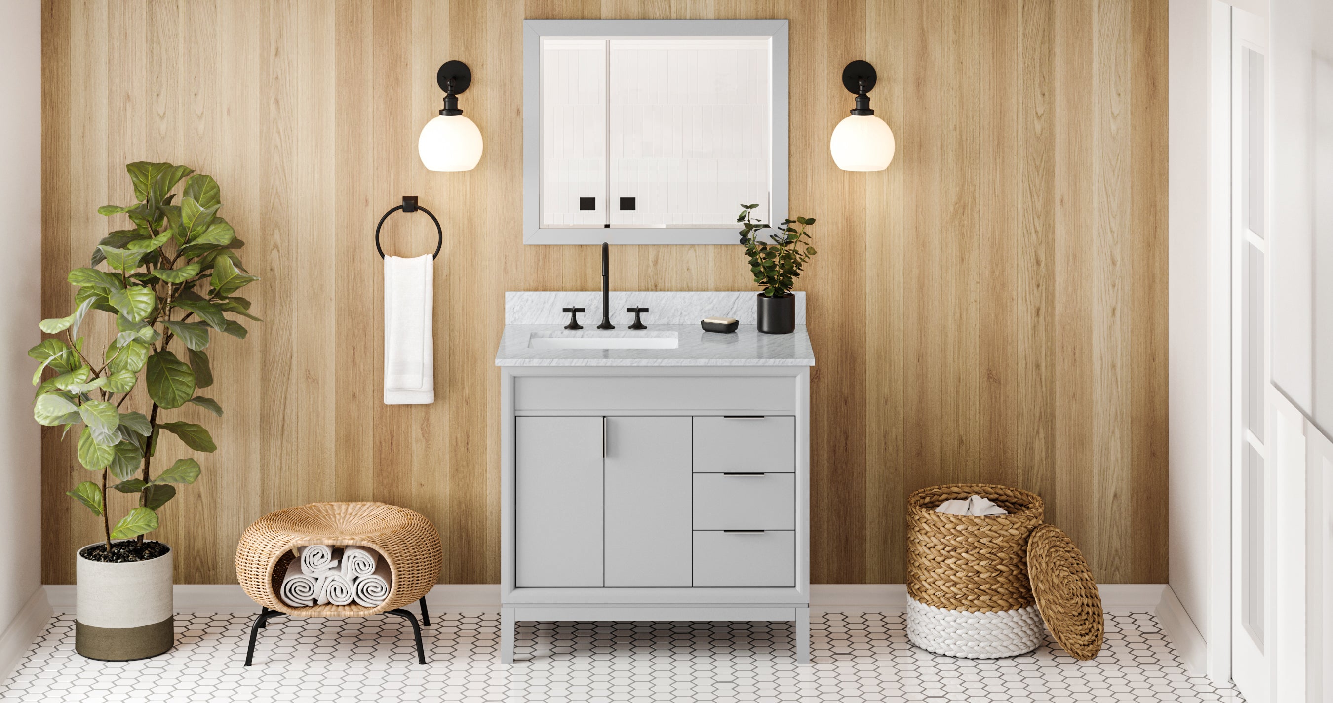 36" Grey Theodora Vanity, left offset | KitchBath