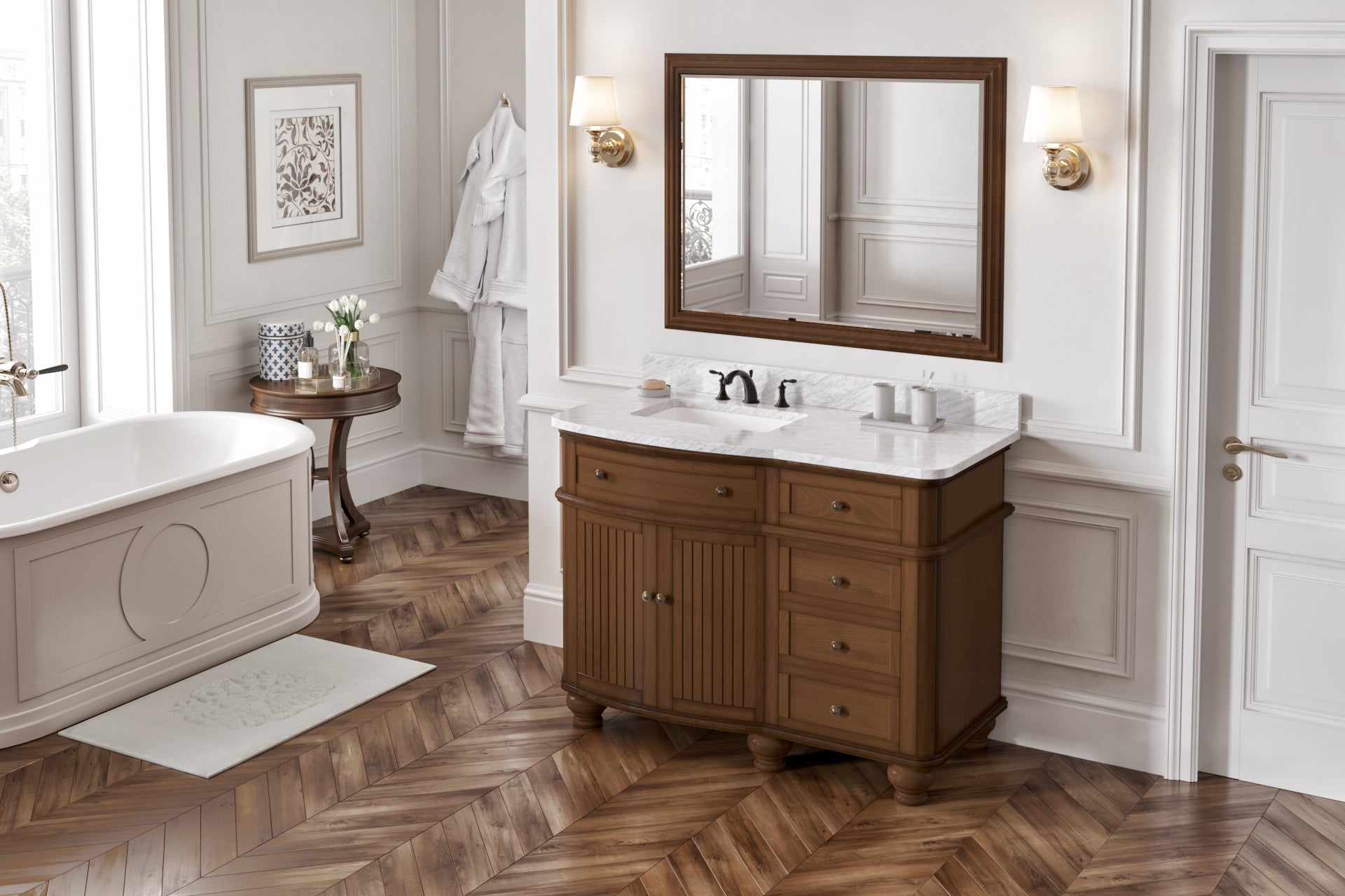 44" W x 2" D x 34" H Walnut Compton Mirror | KitchBath
