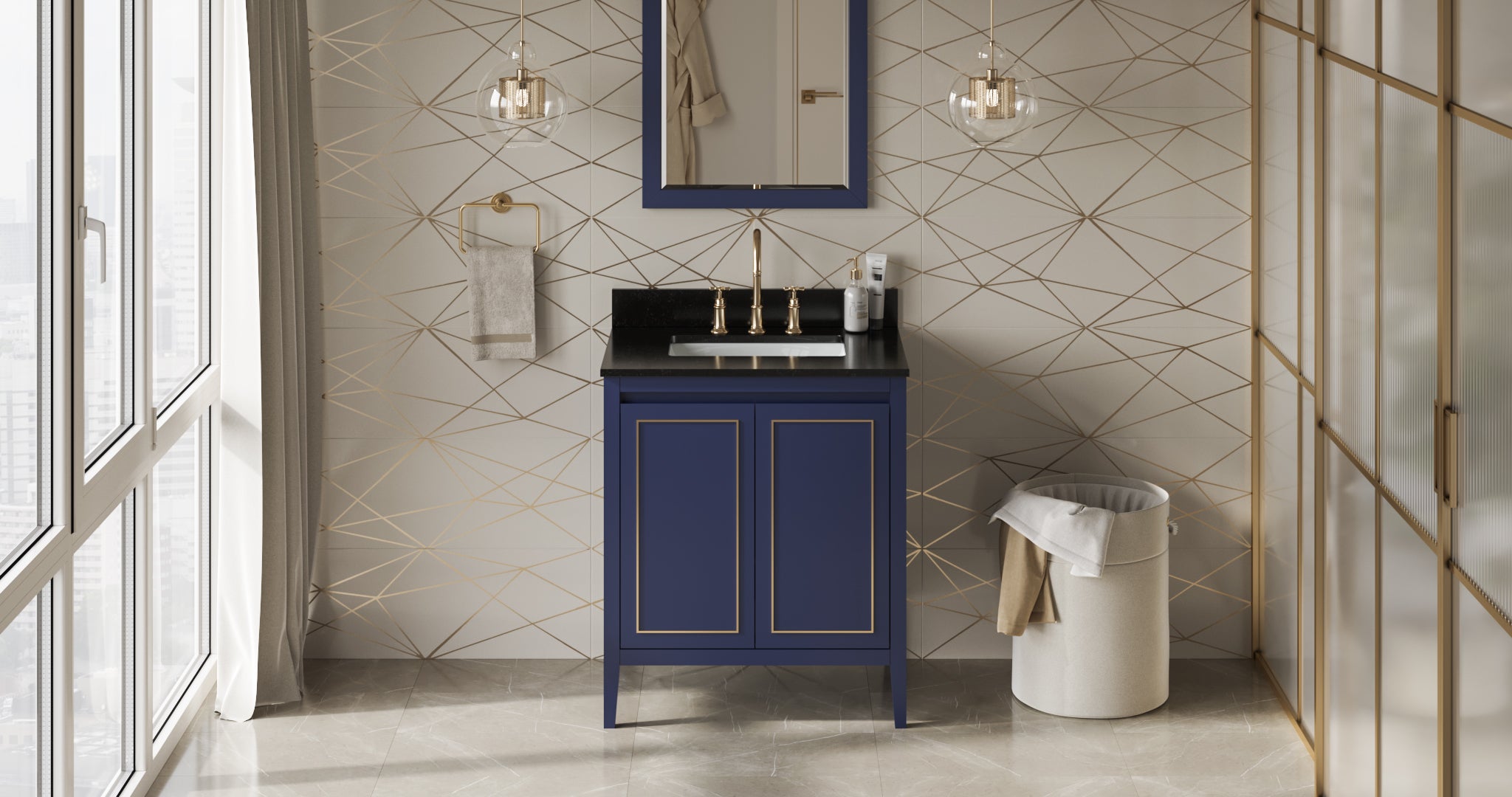 30" Hale Blue Percival Vanity, Black Granite Vanity Top, undermount rectangle bowl | KitchBath