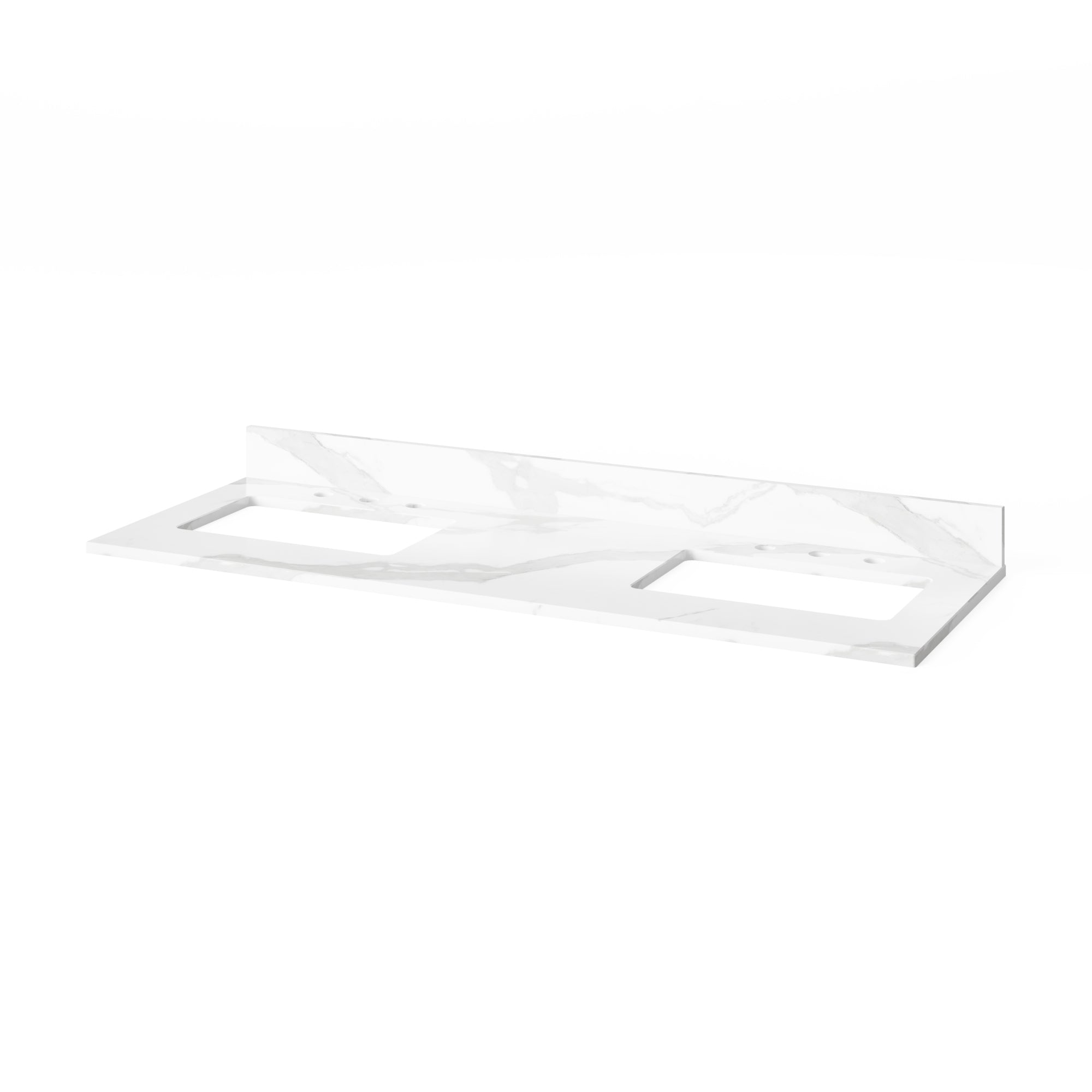 60" White Addington Vanity, double bowl, Calacatta Vienna Quartz Vanity Top, two undermount rectangle bowls | KitchBath