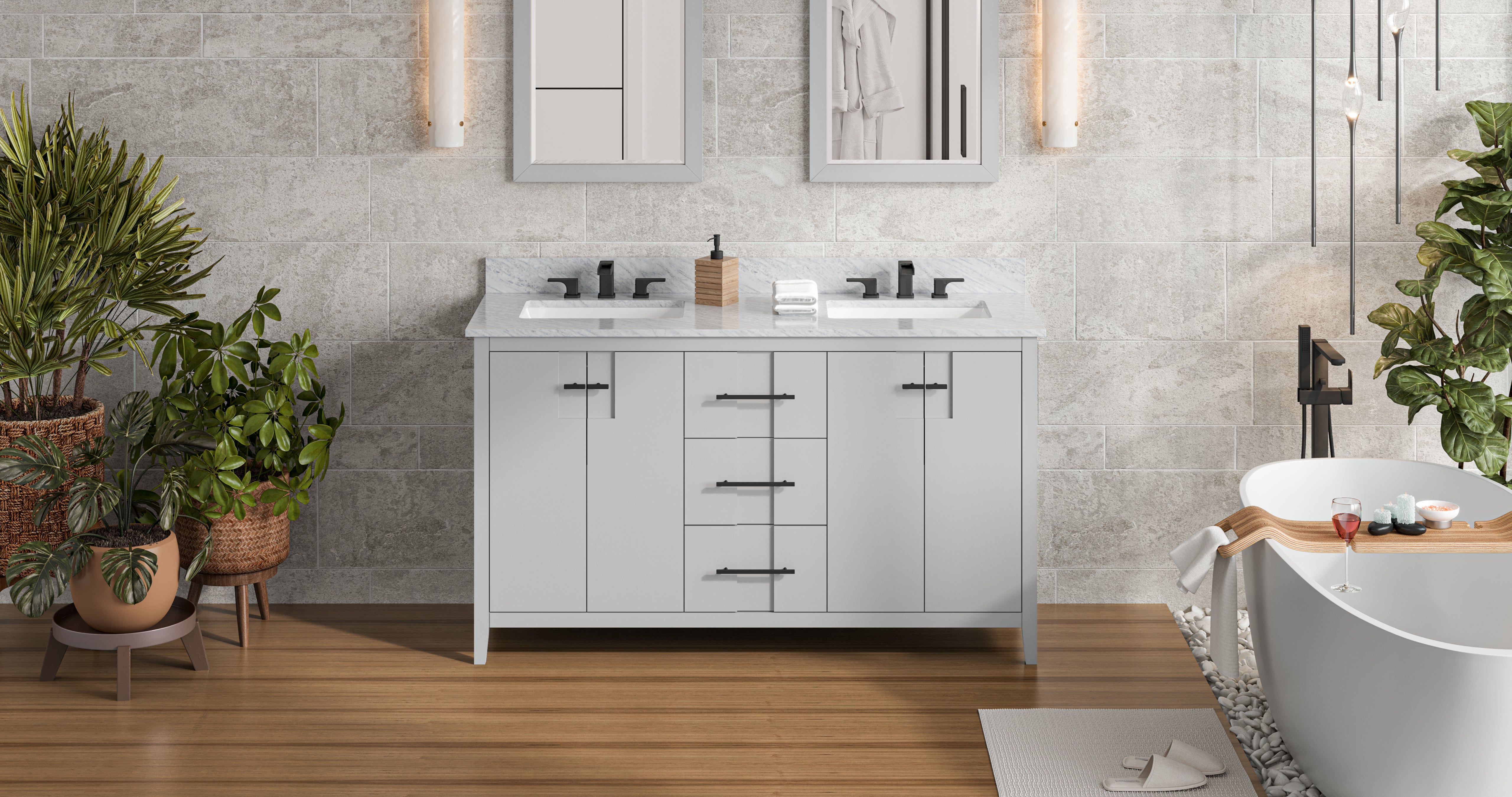 60" Grey Katara Vanity, double bowl | KitchBath
