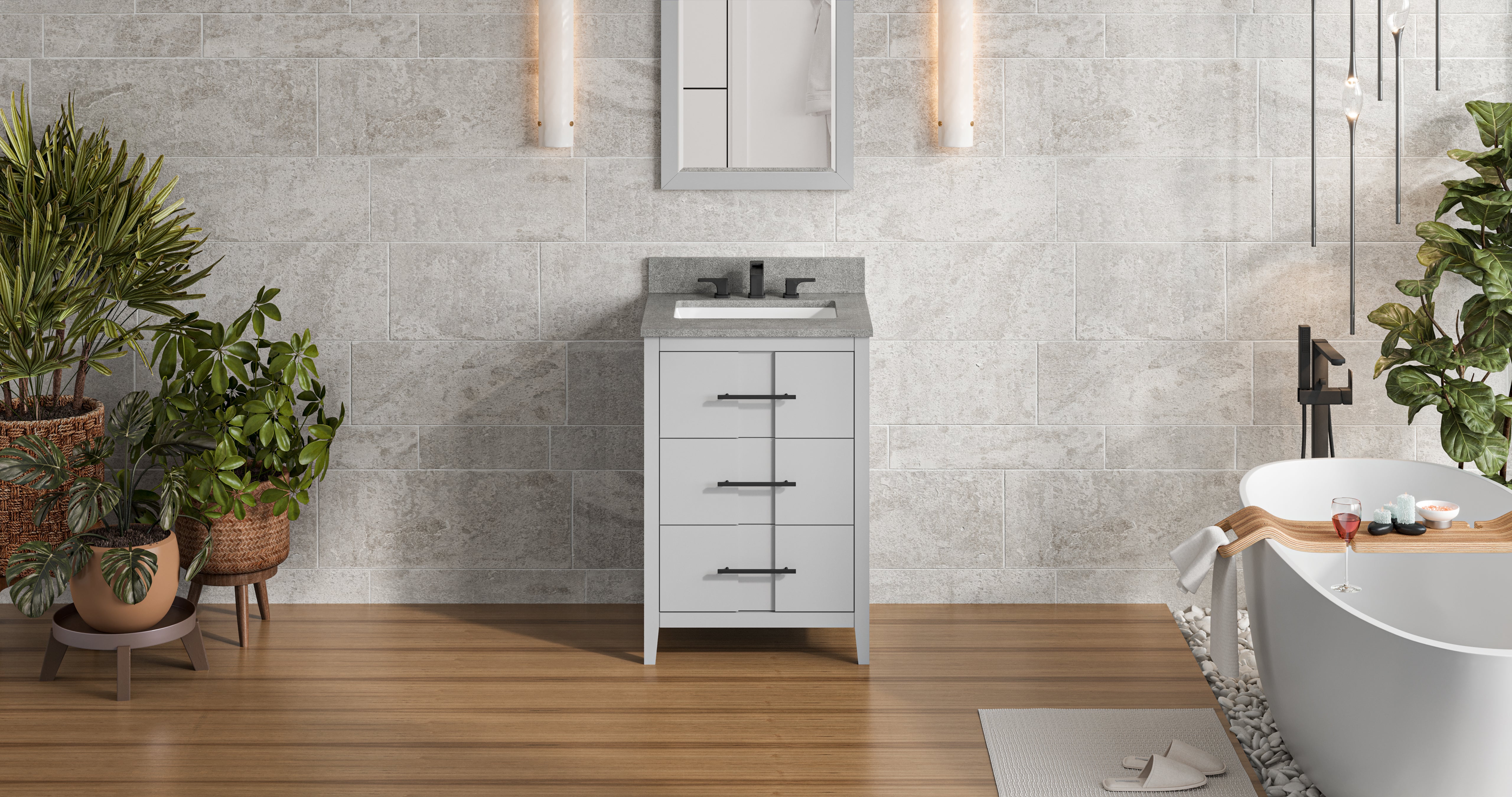 24" Grey Katara Vanity, Steel Grey Cultured Marble Vanity Top, undermount rectangle bowl | KitchBath