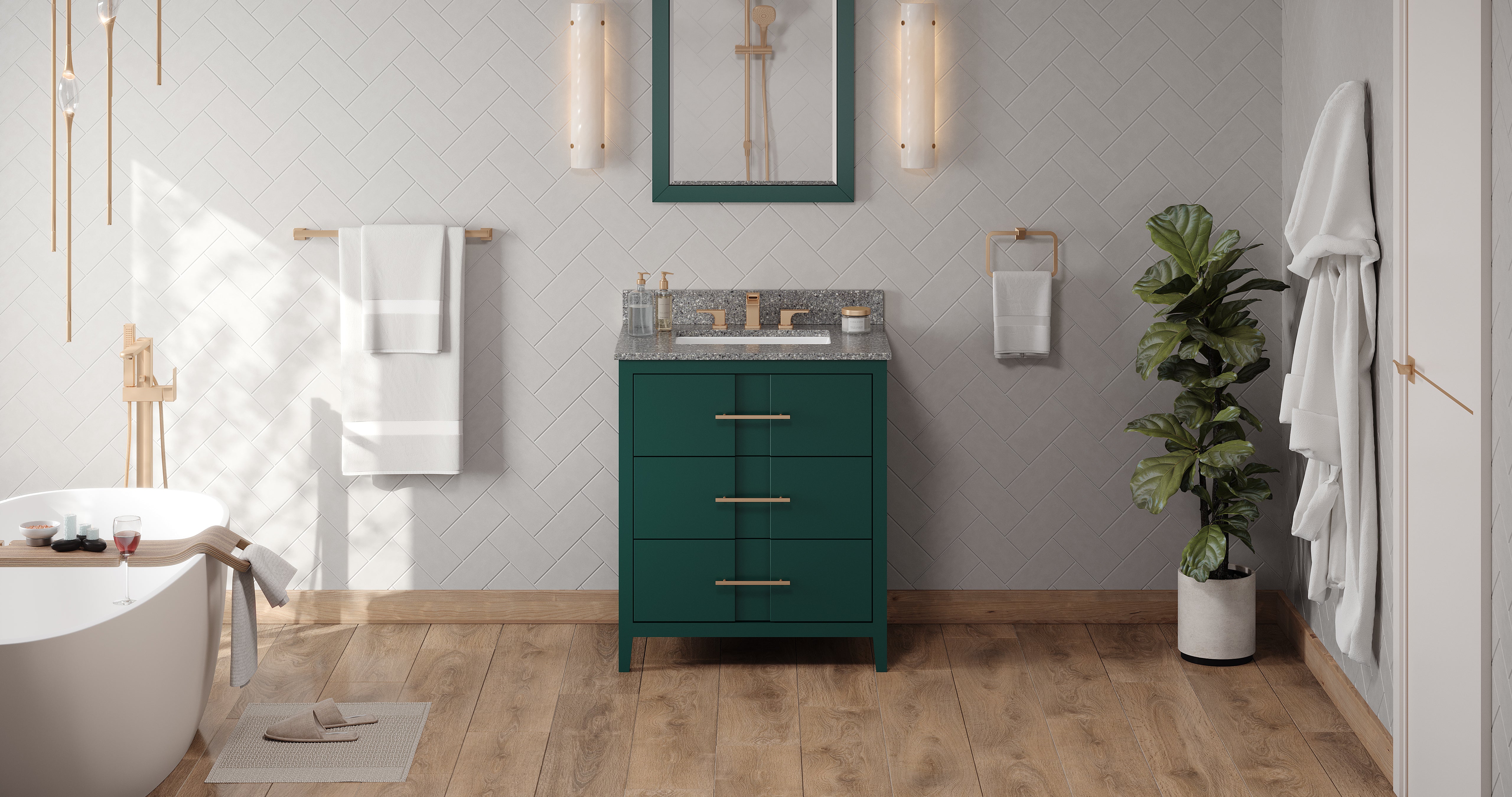 30" Forest Green Katara Vanity, Boulder Cultured Marble Vanity Top, undermount rectangle bowl | KitchBath