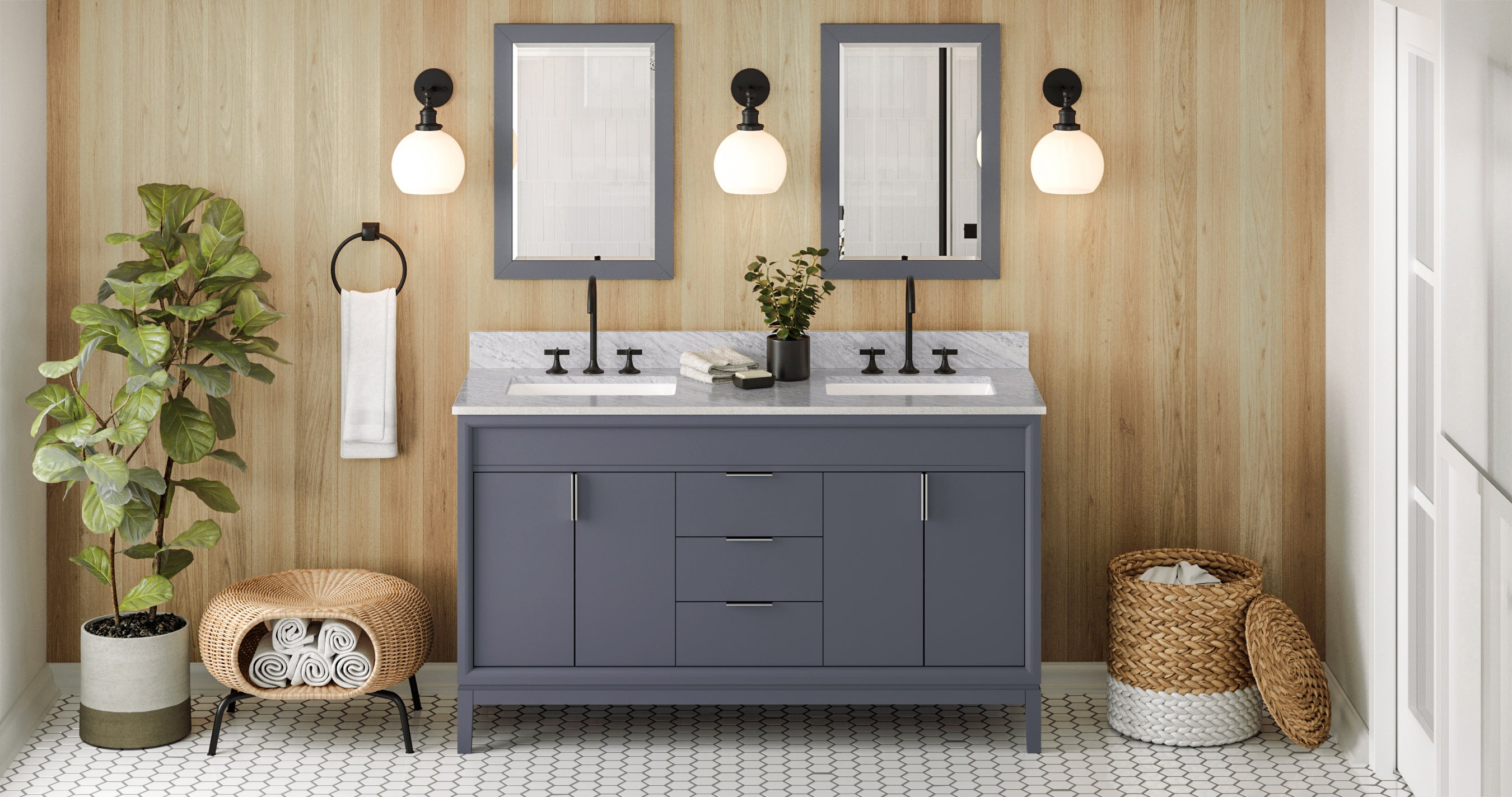 60" Blue Steel Theodora Vanity, double bowl | KitchBath