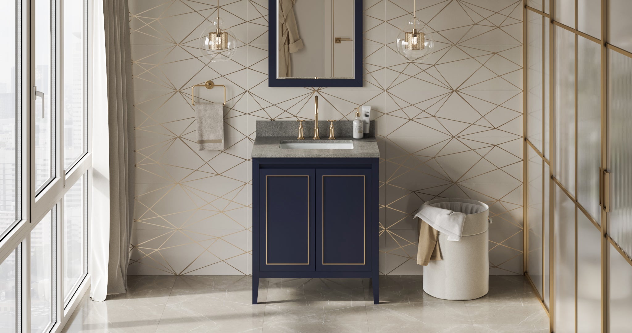 30" Hale Blue Percival Vanity, Steel Grey Cultured Marble Vanity Top, undermount rectangle bowl | KitchBath