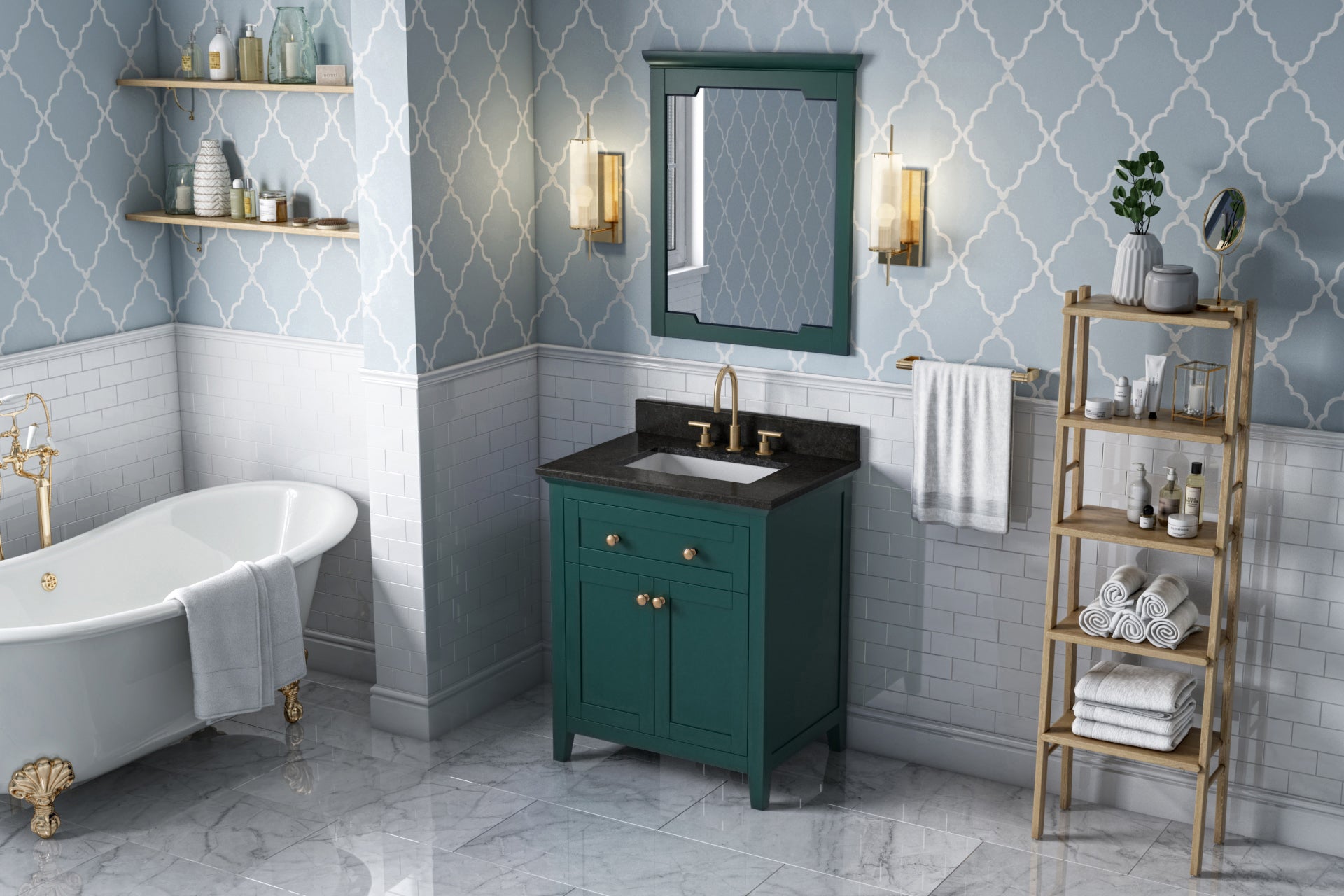 30" Forest Green Chatham Vanity, Black Granite Vanity Top, undermount rectangle bowl