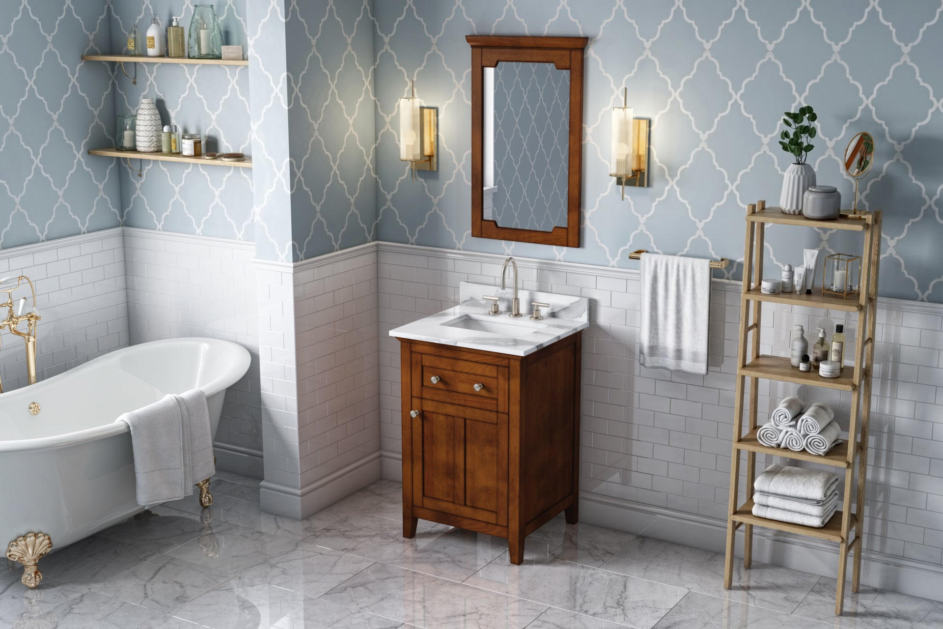 24" Chocolate Chatham Vanity, Calacatta Vienna Quartz Vanity Top, undermount rectangle bowl