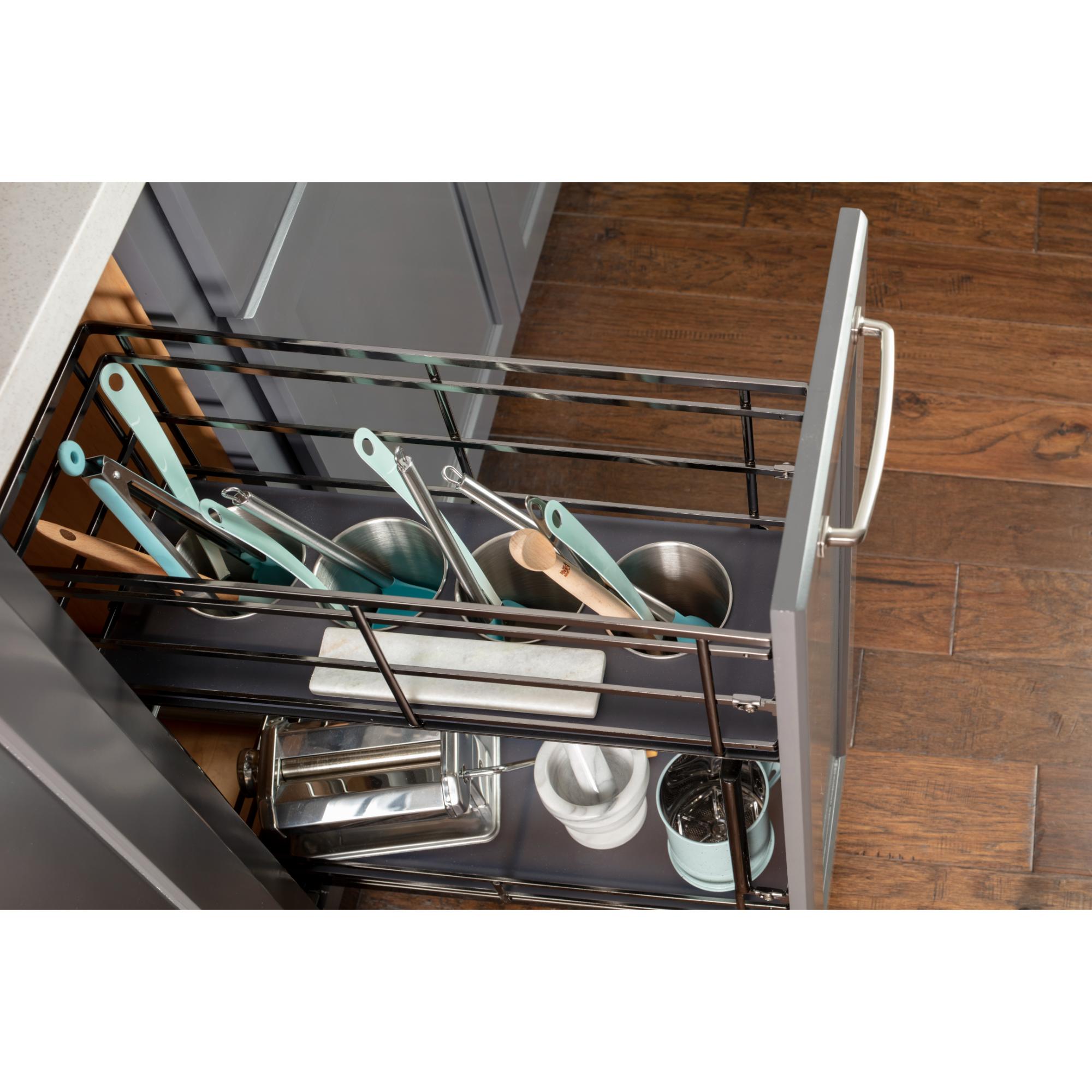 8" Black Nickel STORAGE WITH STYLE® Metal "No Wiggle" Soft-close Utensil Base Pullout | KitchBath