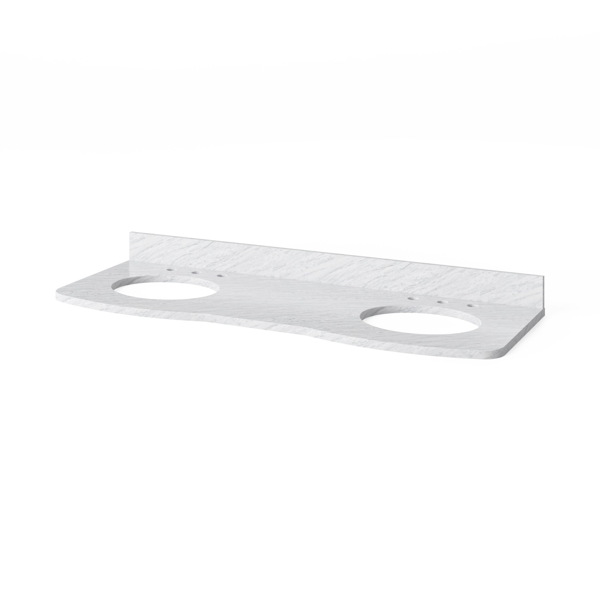 60" White Compton Vanity, double bowl, Compton-only White Carrara Marble Vanity Top, two undermount oval bowls | KitchBath