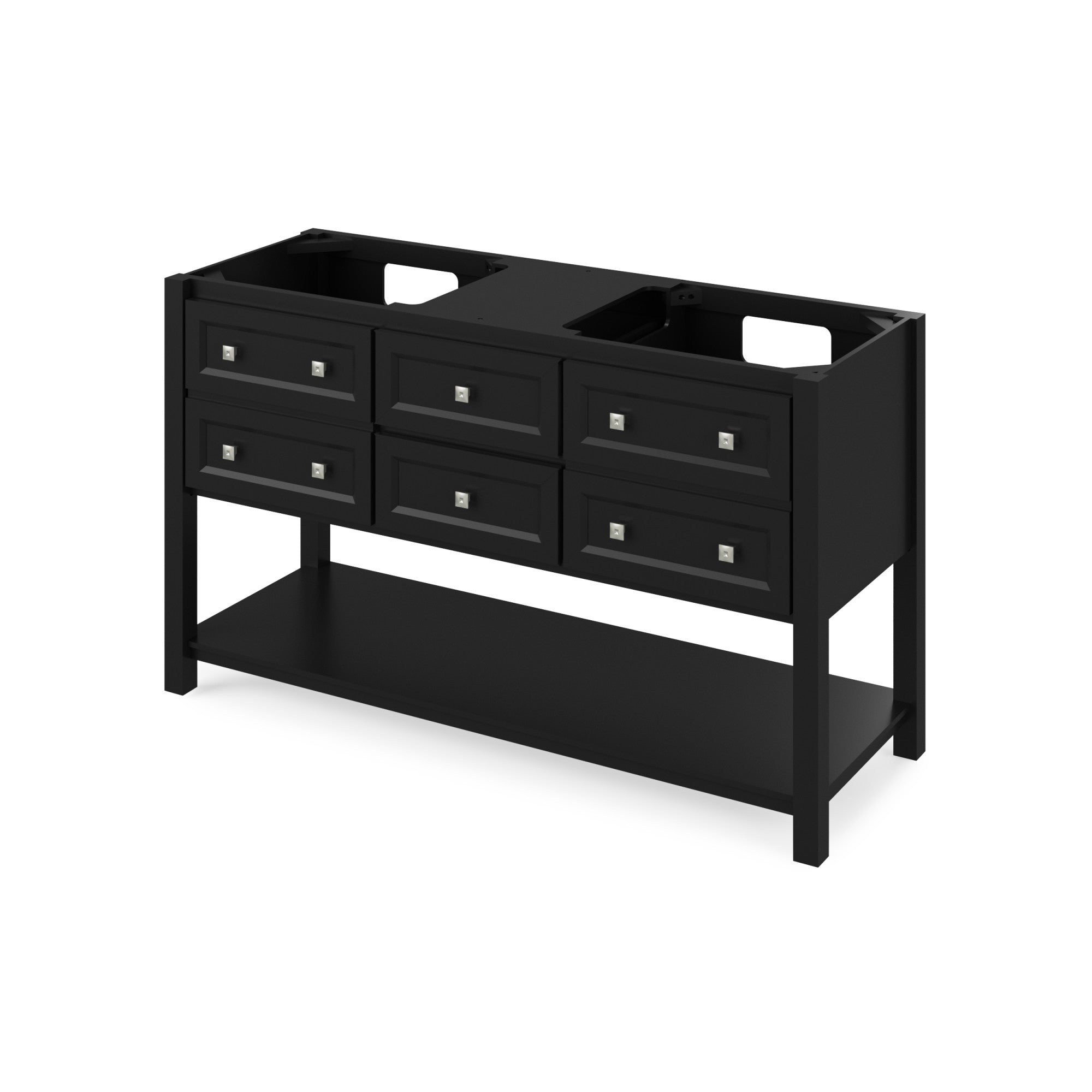 60" Black Adler Vanity, double bowl, Steel Grey Cultured Marble Vanity Top, two undermount rectangle bowls | KitchBath