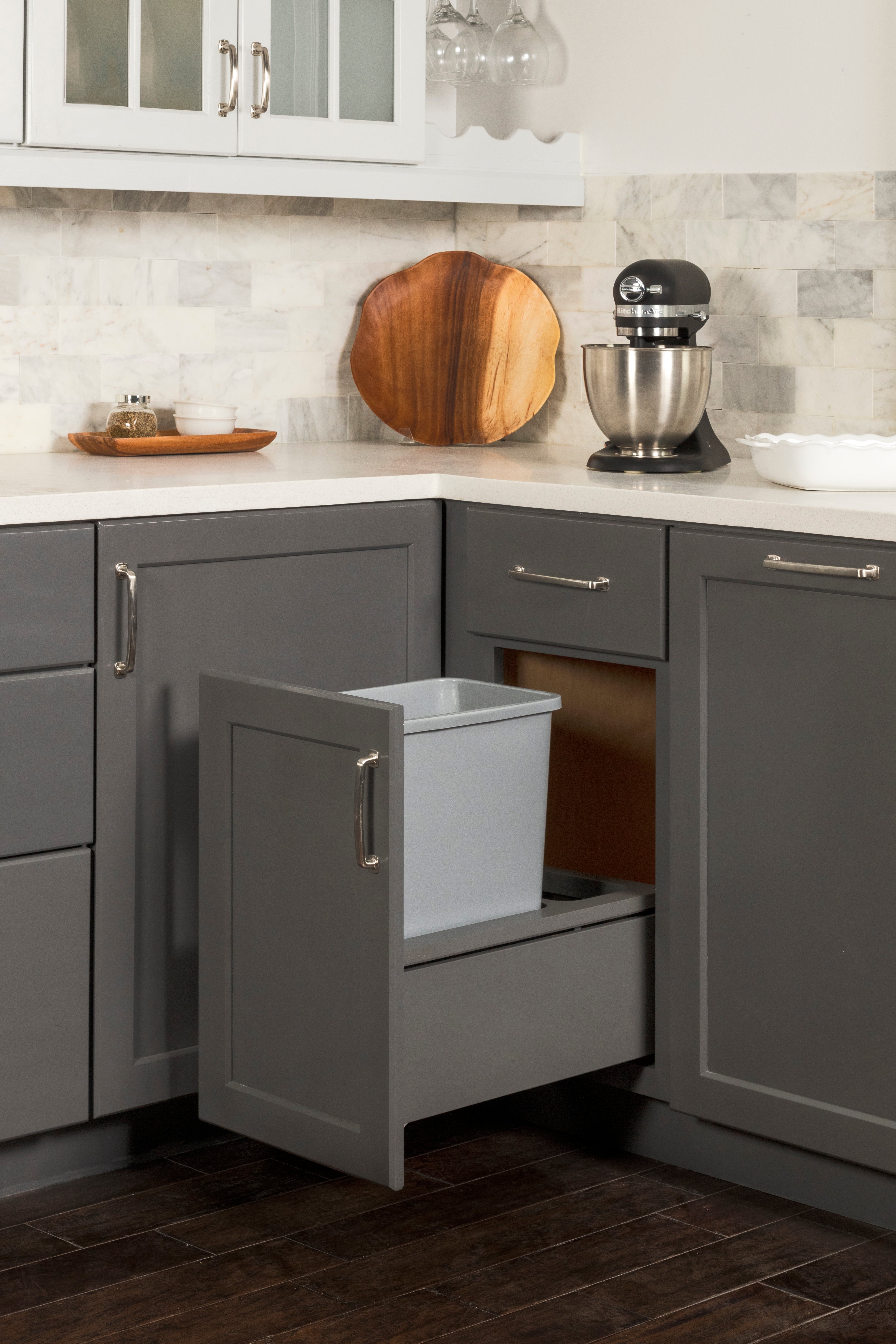 Single 35 Quart Metal Drawer Box Soft-close Trashcan Pullout | KitchBath