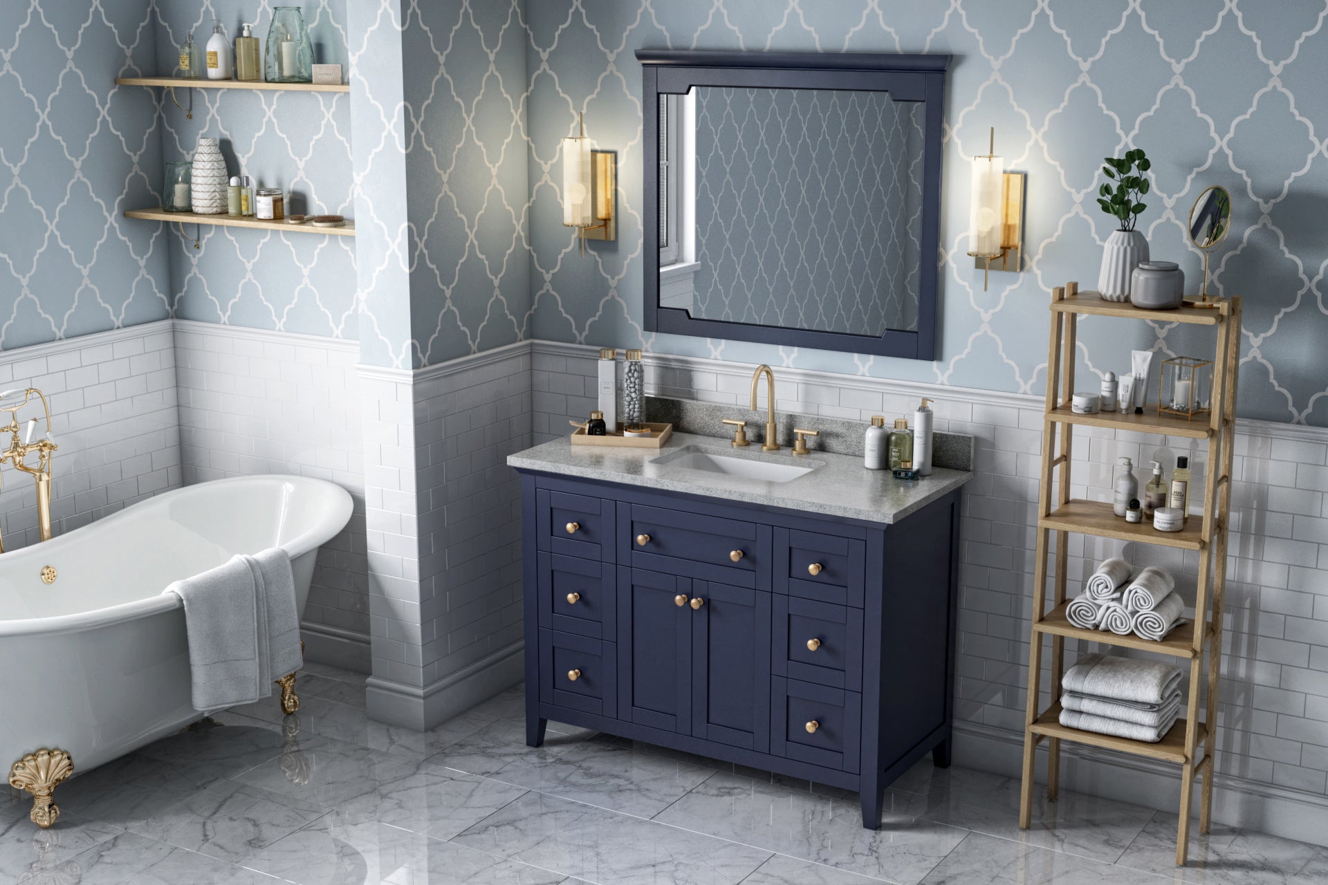 48" Hale Blue Chatham Vanity, Steel Grey Cultured Marble Vanity Top, undermount rectangle bowl