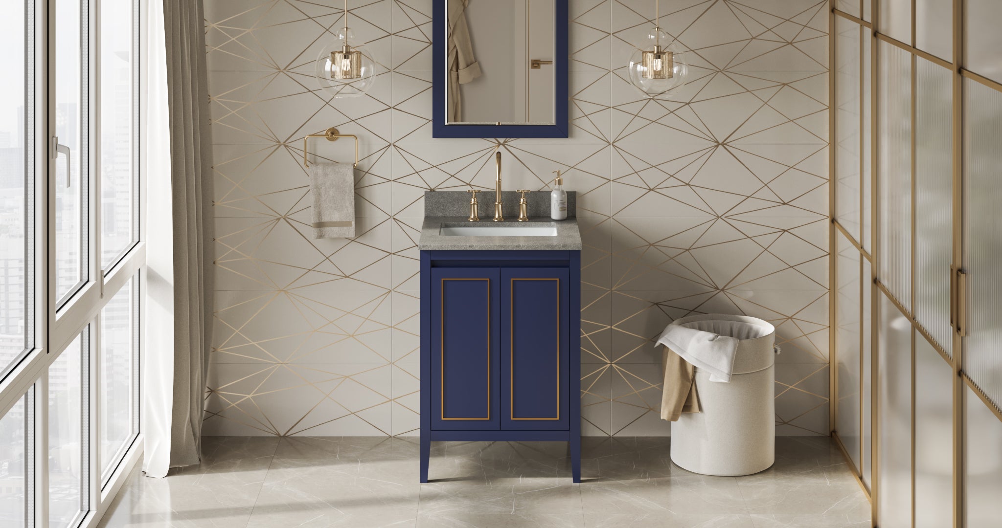 24" Hale Blue Percival Vanity, Steel Grey Cultured Marble Vanity Top, undermount rectangle bowl | KitchBath