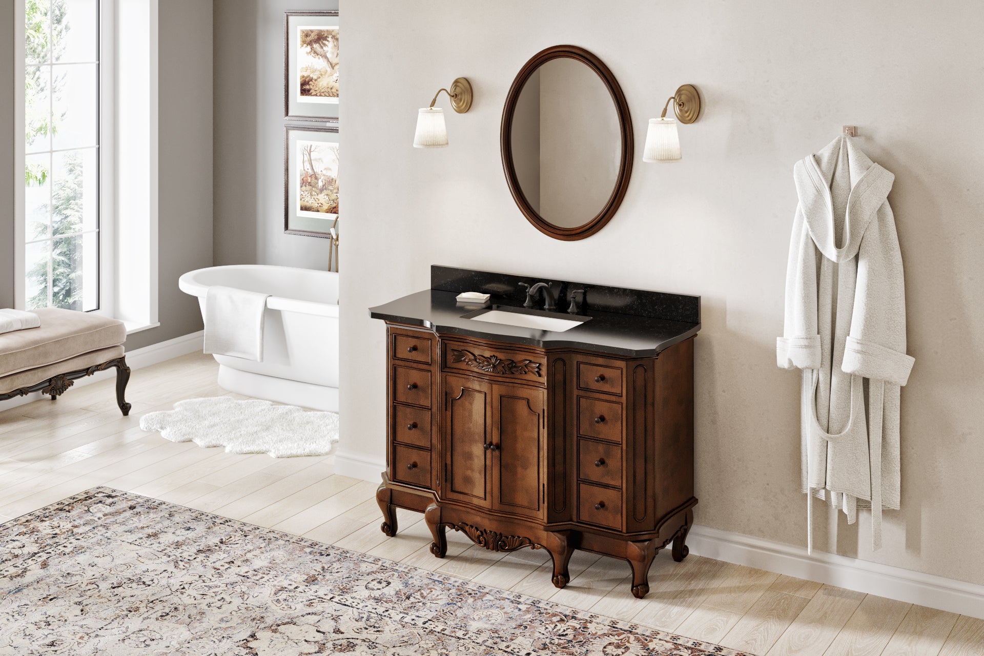 23-3/4" W x 1" D x 31-1/2" H Nutmeg Clairemont mirror | KitchBath