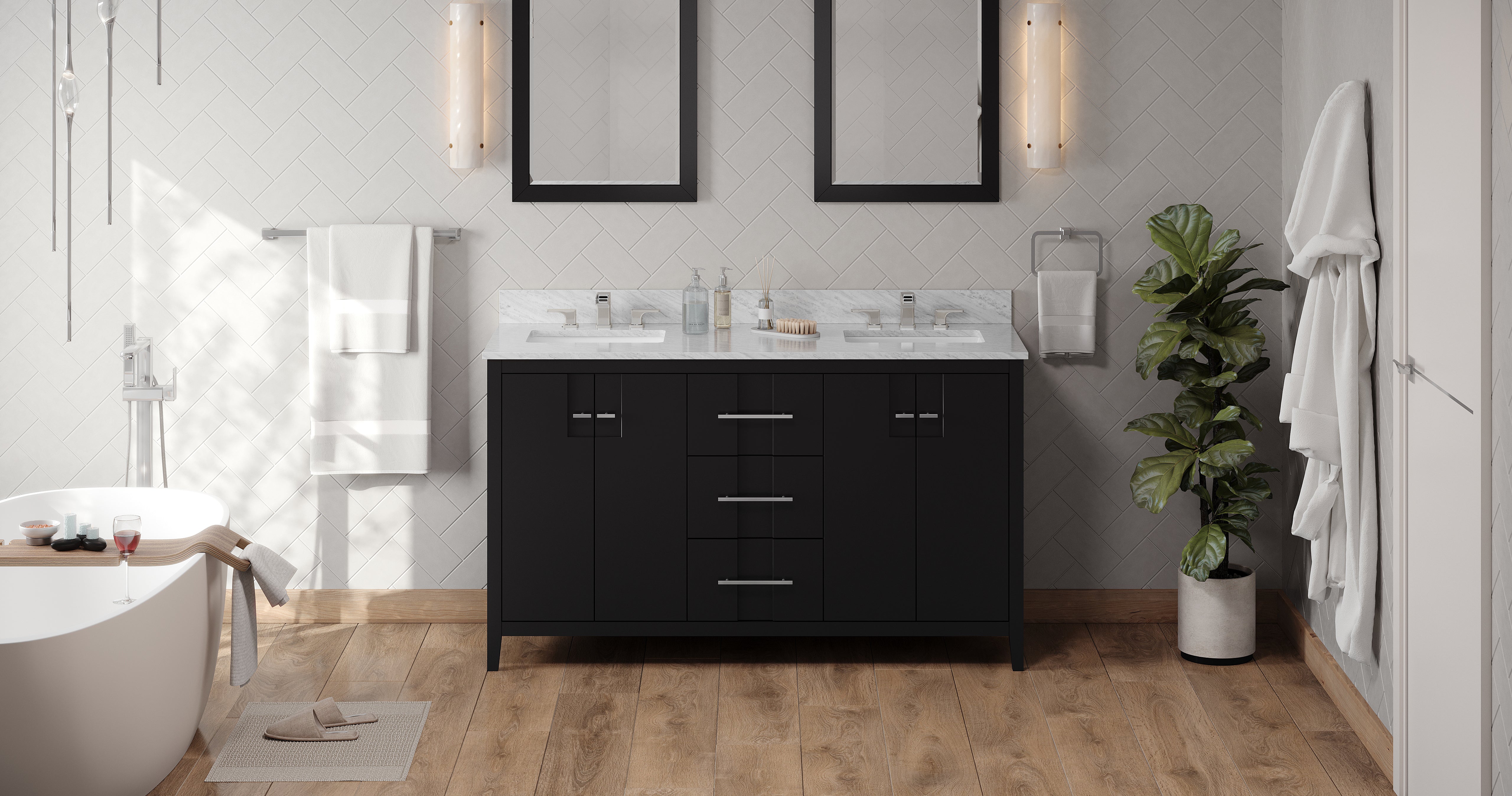 60" Black Katara Vanity, double bowl | KitchBath
