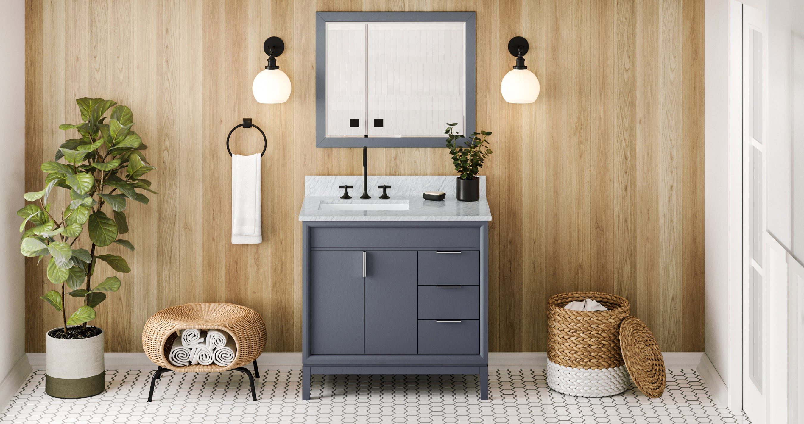 36" Blue Steel Theodora Vanity, left offset | KitchBath