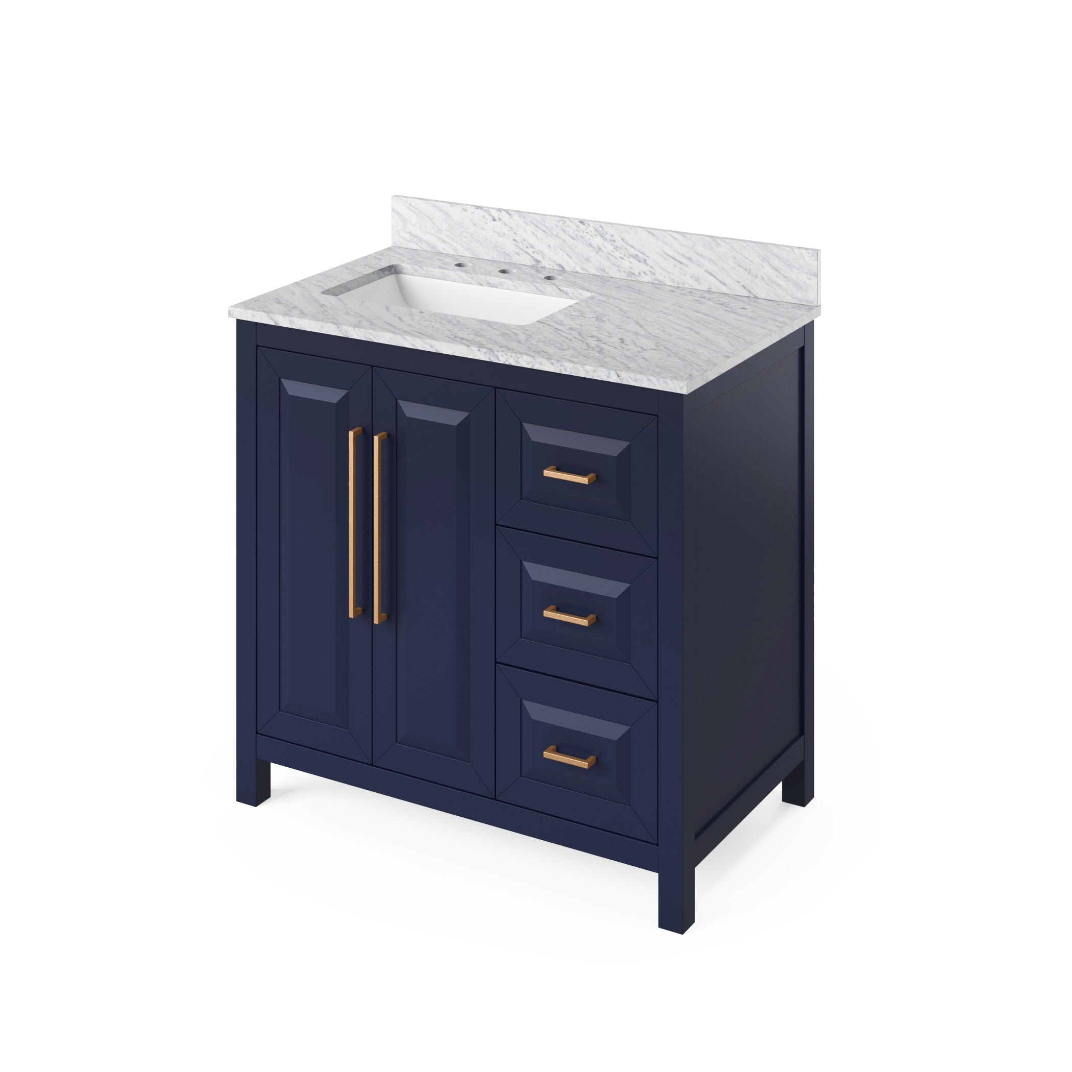 36" Hale Blue Cade Vanity, left offset | KitchBath