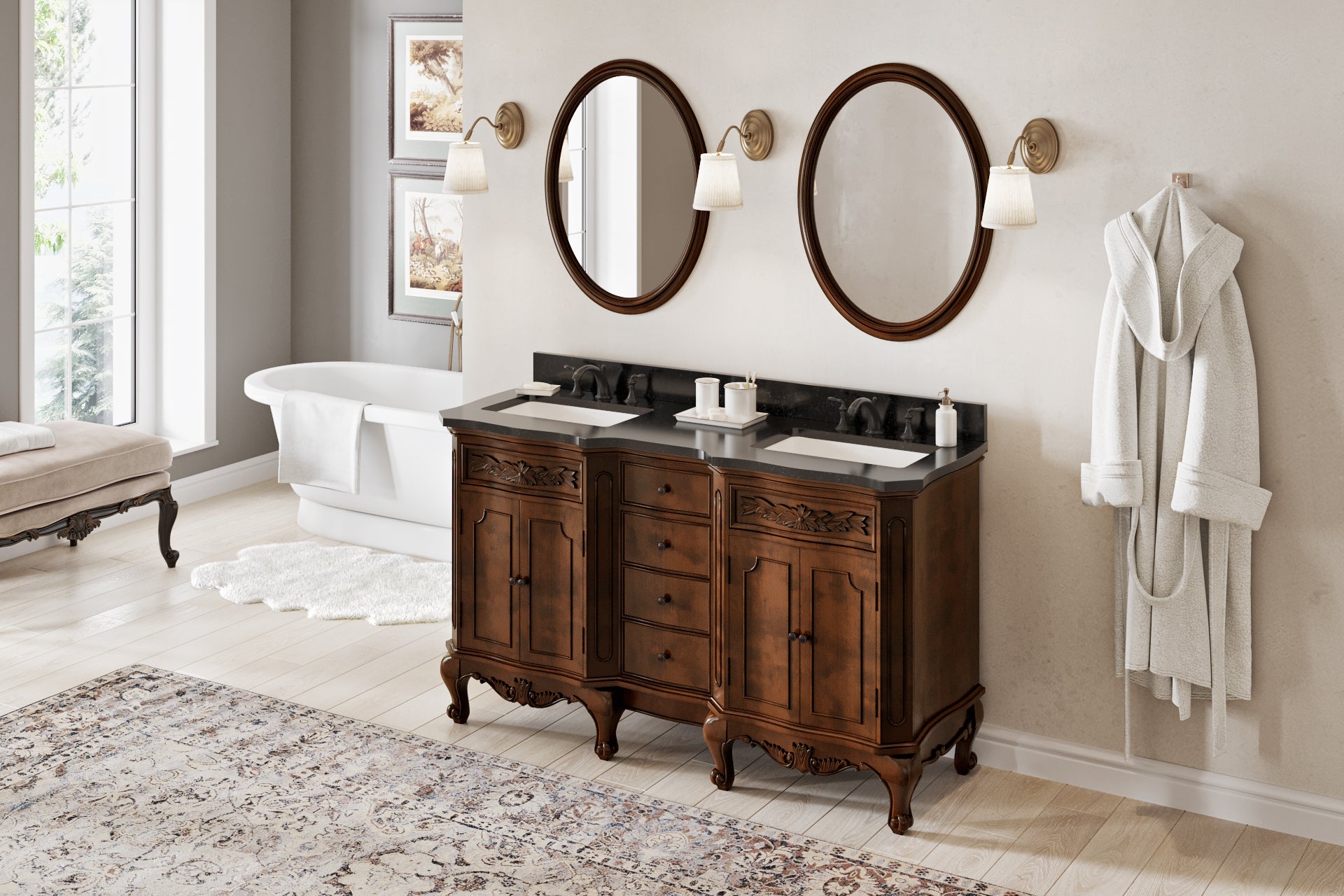 23-3/4" W x 1" D x 31-1/2" H Nutmeg Clairemont mirror | KitchBath