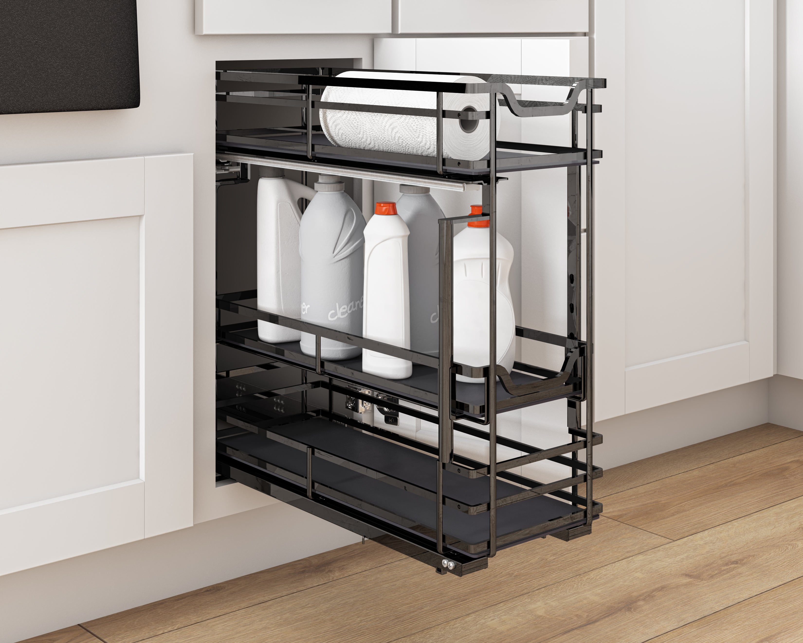 5" Black Nickel STORAGE WITH STYLE® Metal "No Wiggle" Under Drawer Soft-close Base Pullout | KitchBath