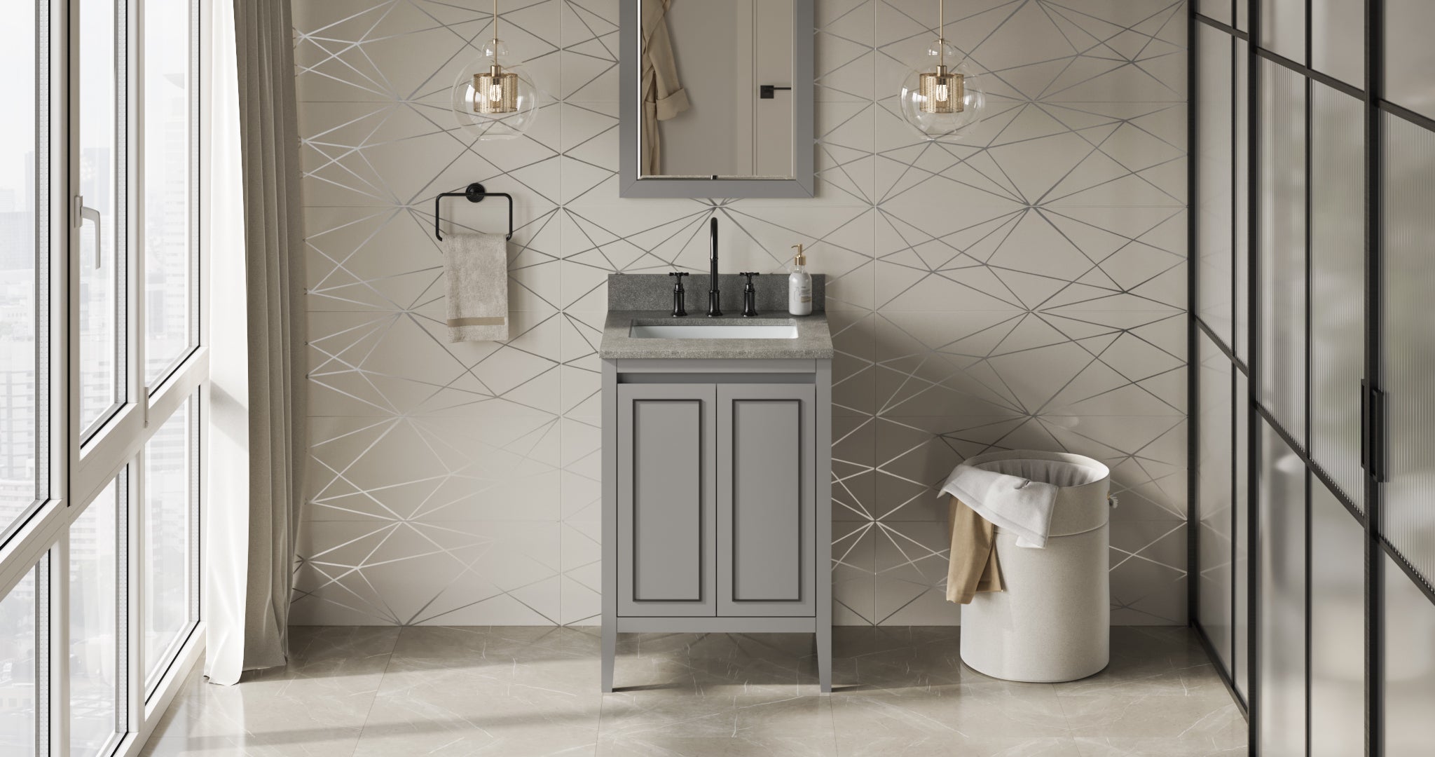 24" Grey Percival Vanity, Steel Grey Cultured Marble Vanity Top, undermount rectangle bowl | KitchBath